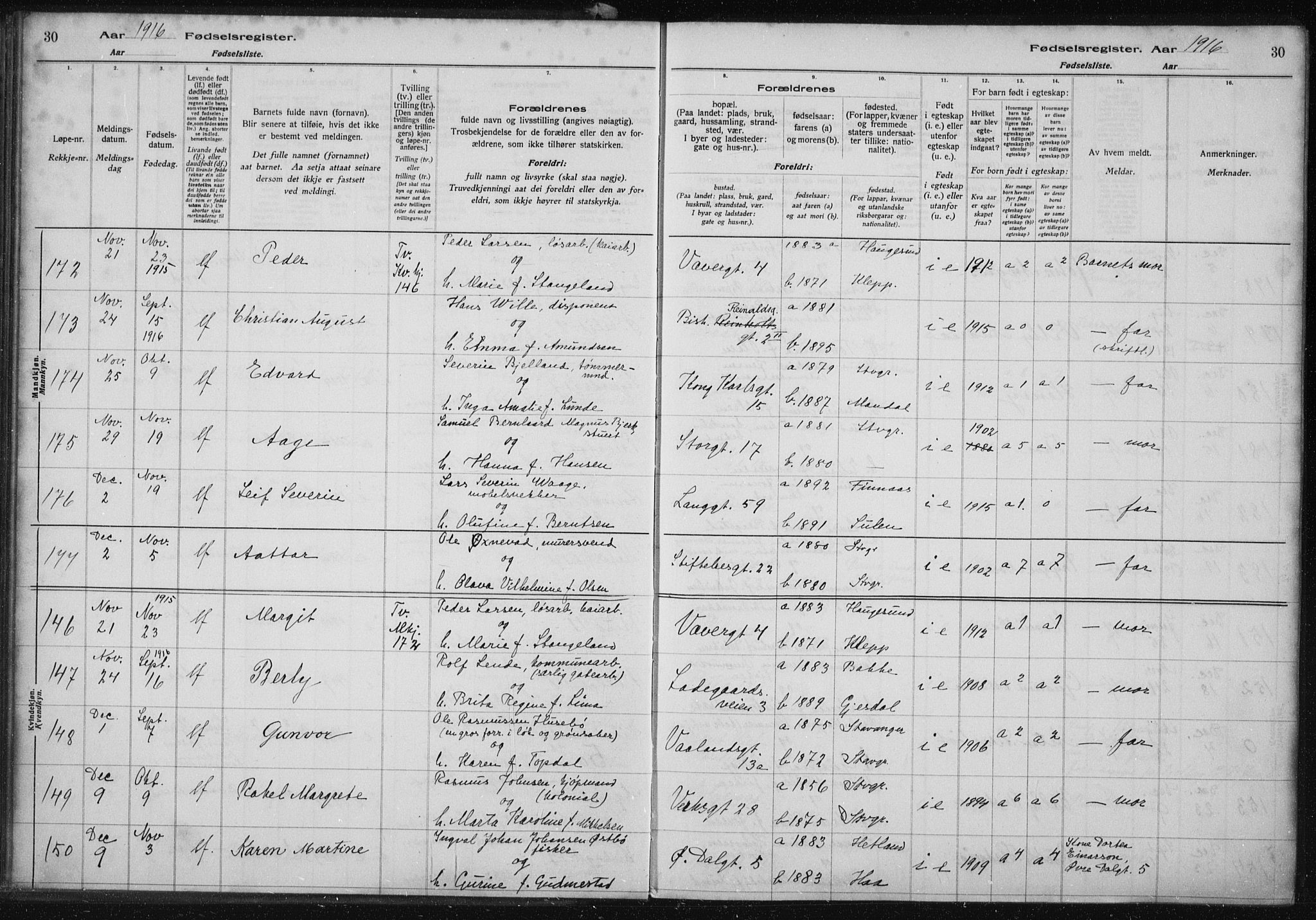 St. Petri sokneprestkontor, AV/SAST-A-101813/002/A/L0001: Birth register no. 1, 1916-1922, p. 30