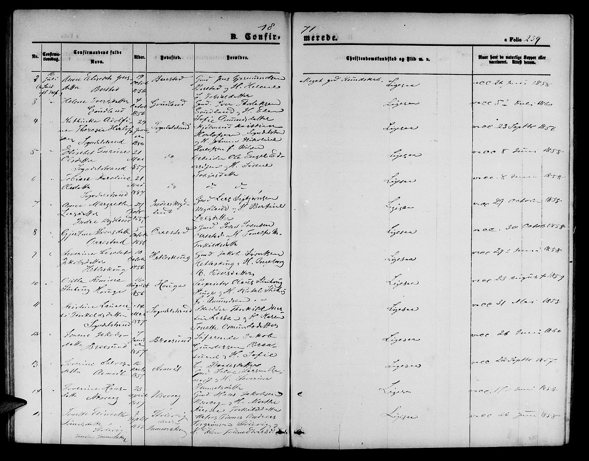 Sokndal sokneprestkontor, AV/SAST-A-101808: Parish register (copy) no. B 3, 1865-1879, p. 239