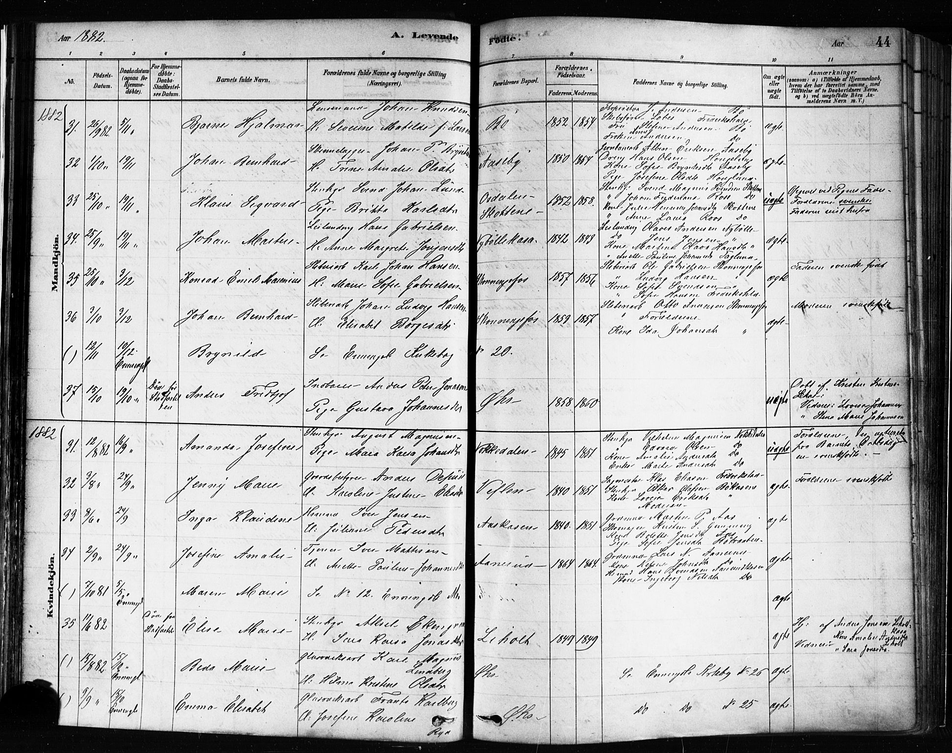 Idd prestekontor Kirkebøker, AV/SAO-A-10911/F/Fc/L0006a: Parish register (official) no. III 6A, 1878-1903, p. 44