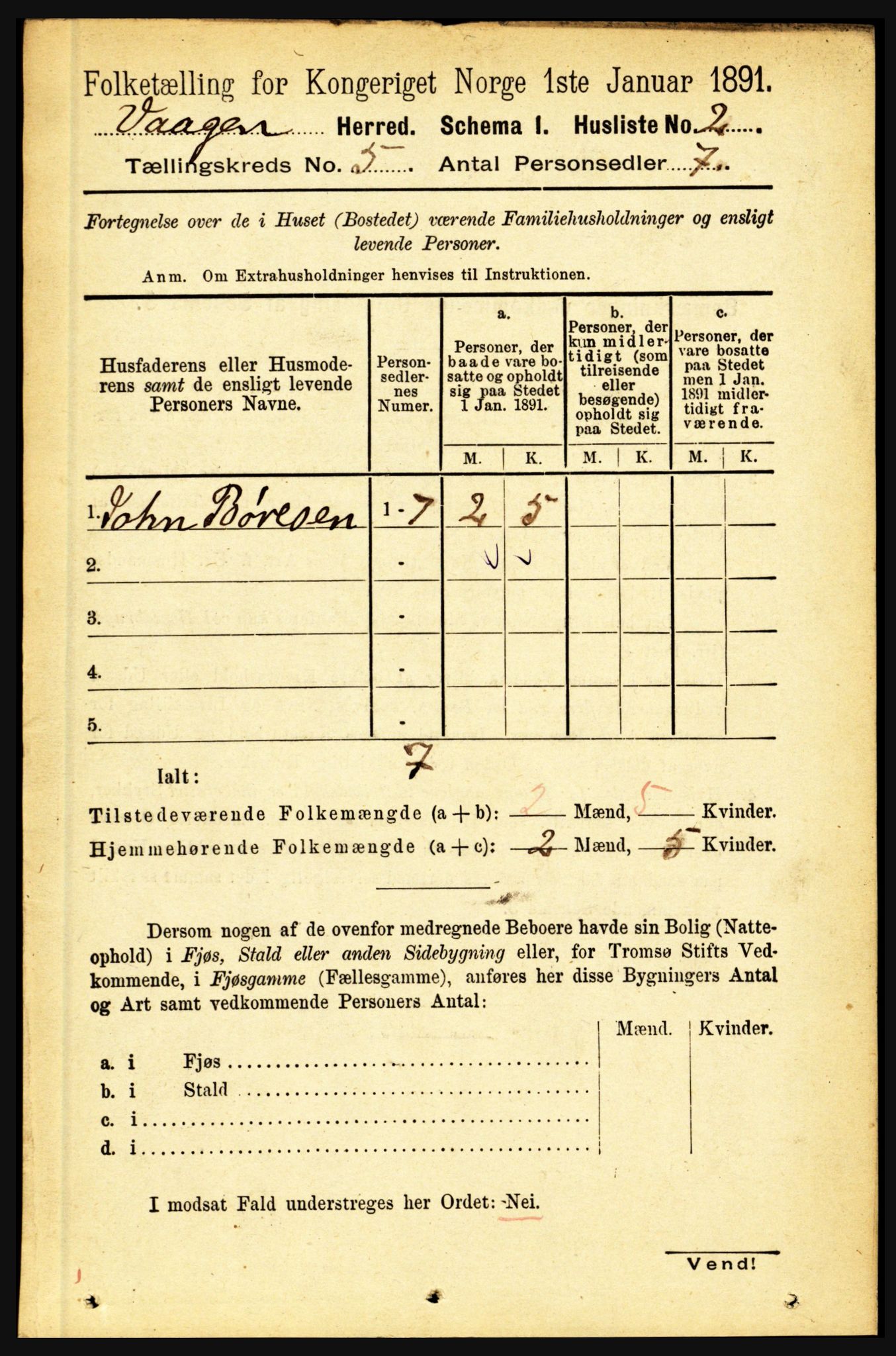 RA, 1891 census for 1865 Vågan, 1891, p. 1551