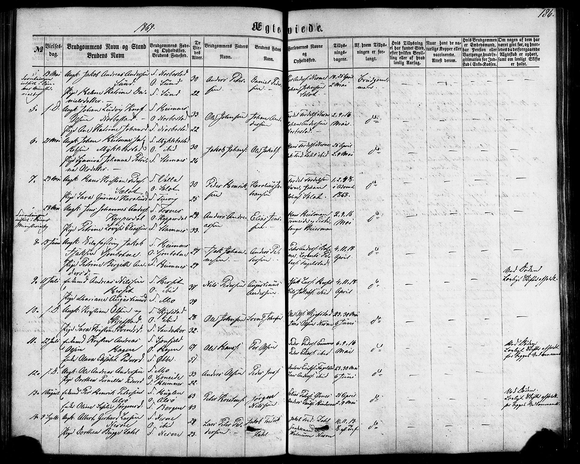 Ministerialprotokoller, klokkerbøker og fødselsregistre - Nordland, AV/SAT-A-1459/838/L0551: Parish register (official) no. 838A09, 1864-1880, p. 186