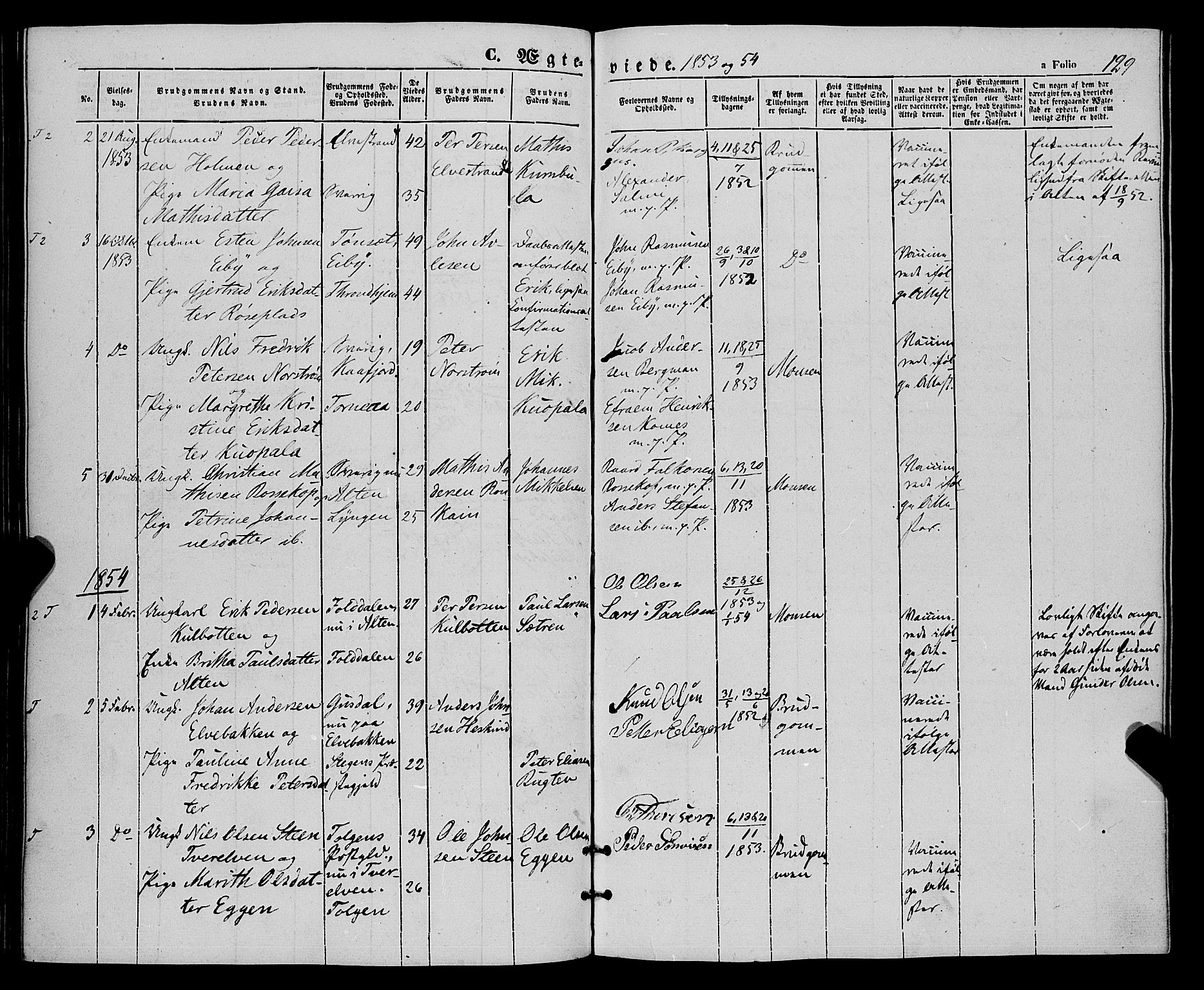 Talvik sokneprestkontor, SATØ/S-1337/H/Ha/L0016kirke: Parish register (official) no. 16, 1847-1857, p. 129