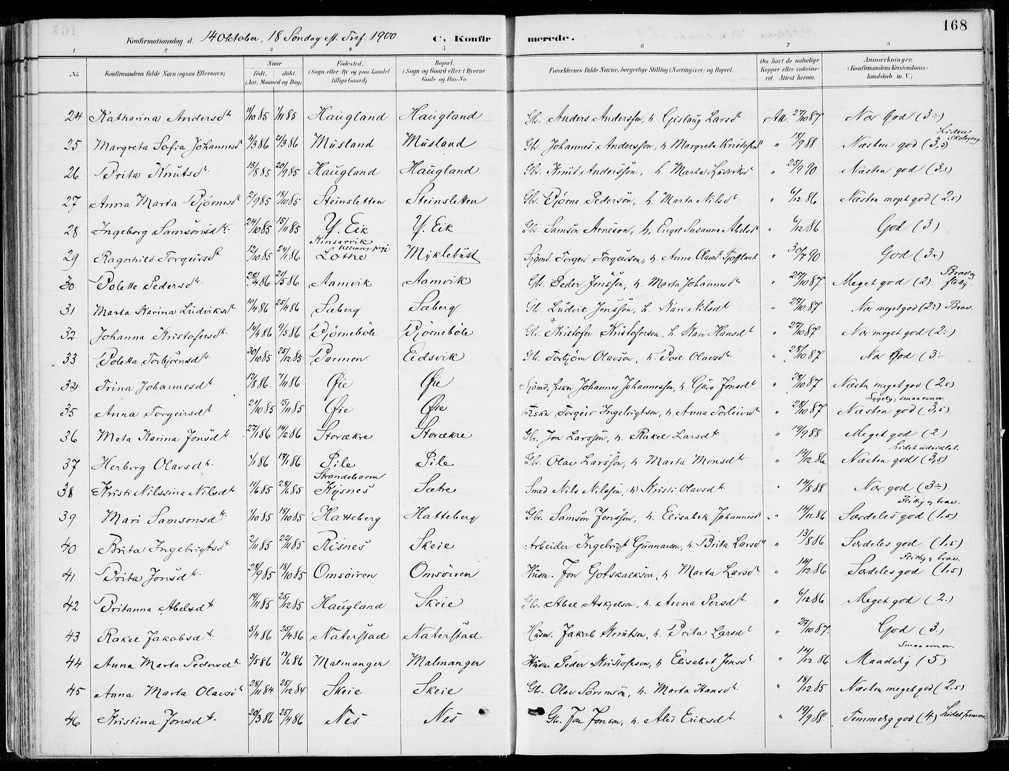 Kvinnherad sokneprestembete, SAB/A-76401/H/Haa: Parish register (official) no. B  1, 1887-1921, p. 168