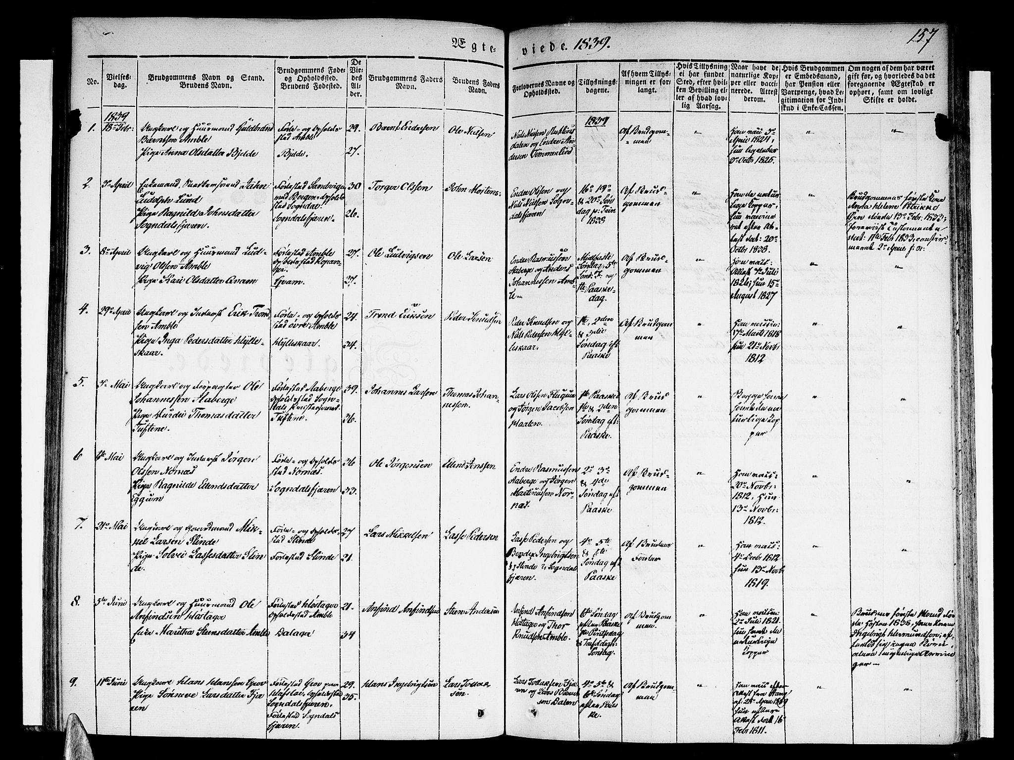 Sogndal sokneprestembete, SAB/A-81301/H/Haa/Haaa/L0011: Parish register (official) no. A 11, 1839-1847, p. 157