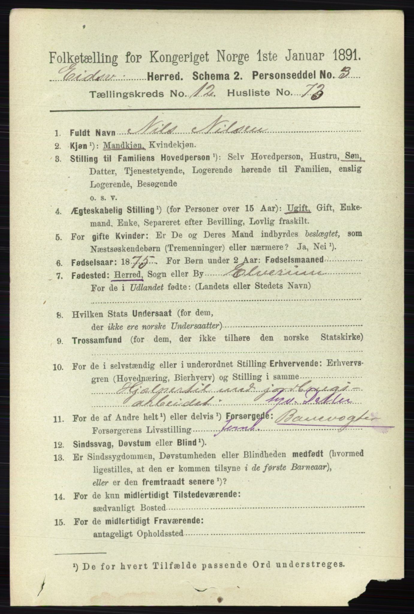 RA, 1891 census for 0237 Eidsvoll, 1891, p. 8937