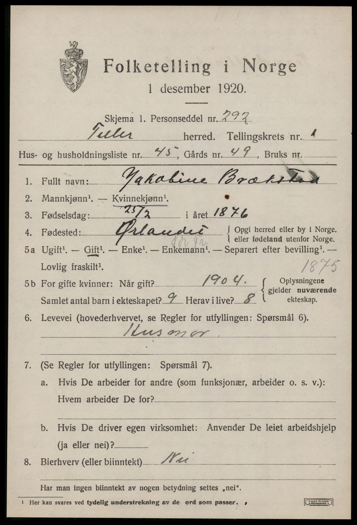 SAT, 1920 census for Tiller, 1920, p. 951