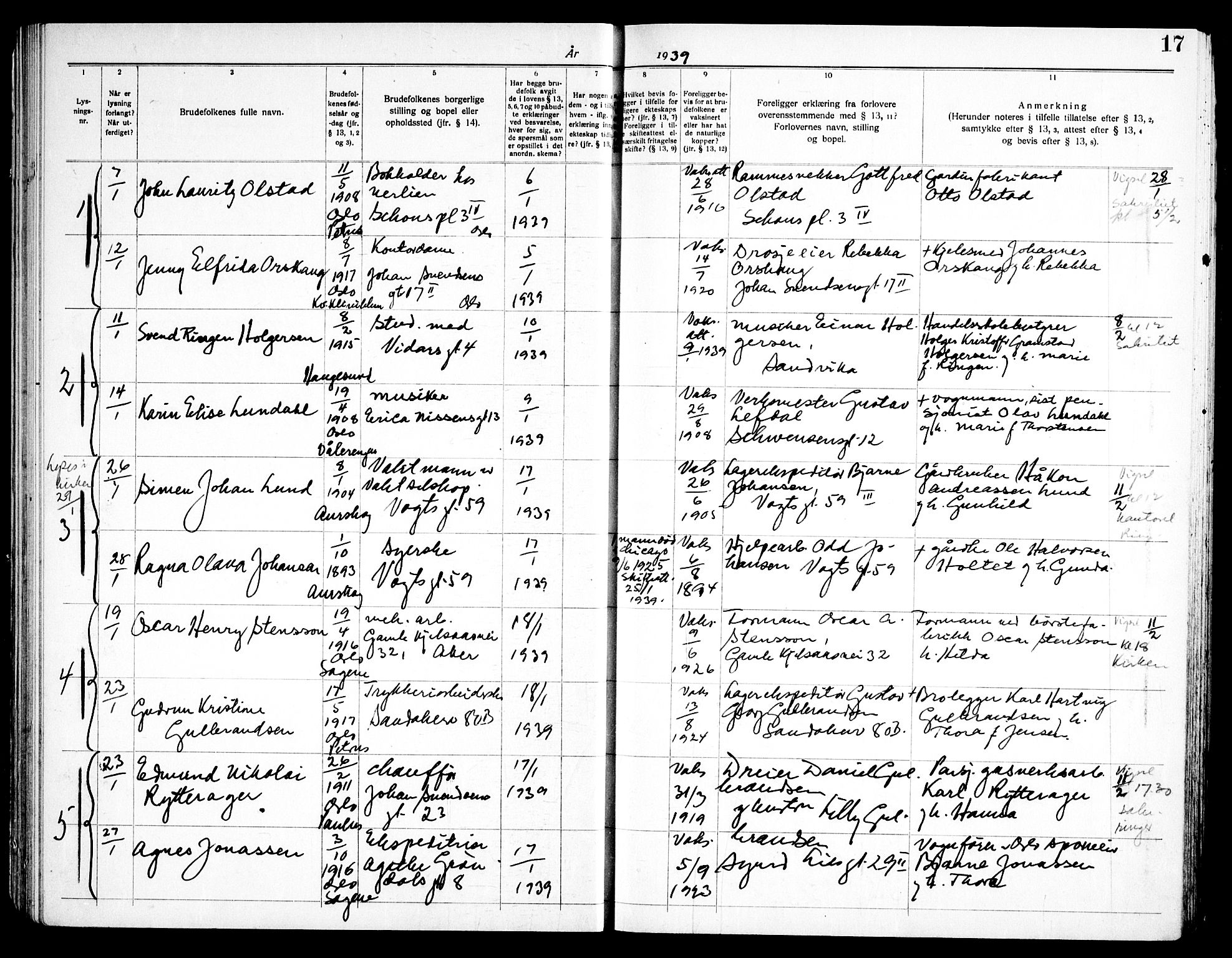 Torshov prestekontor Kirkebøker, SAO/A-10238a/H/Ha/L0002: Banns register no. 2, 1938-1945, p. 17