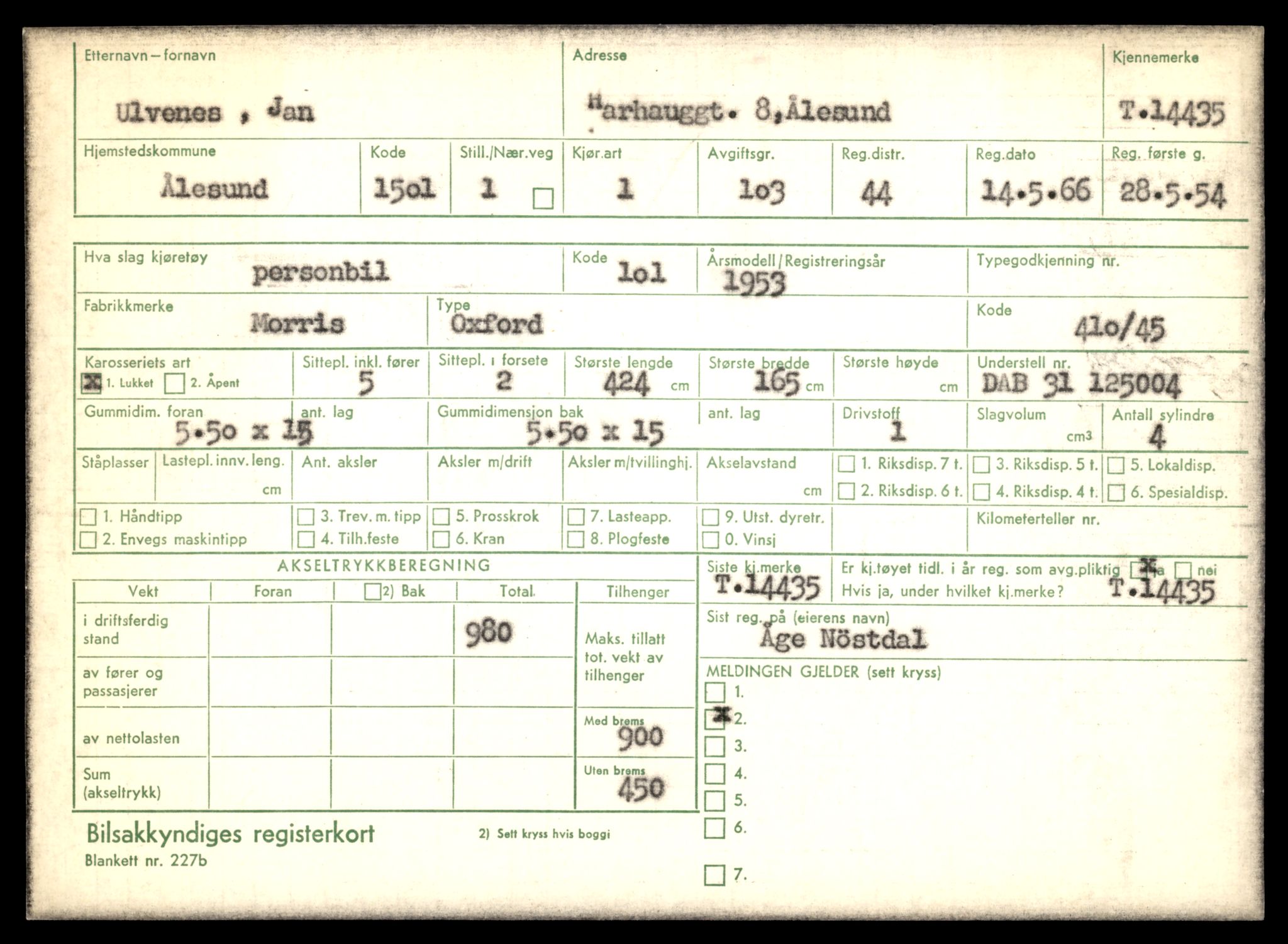 Møre og Romsdal vegkontor - Ålesund trafikkstasjon, AV/SAT-A-4099/F/Fe/L0045: Registreringskort for kjøretøy T 14320 - T 14444, 1927-1998, p. 2994