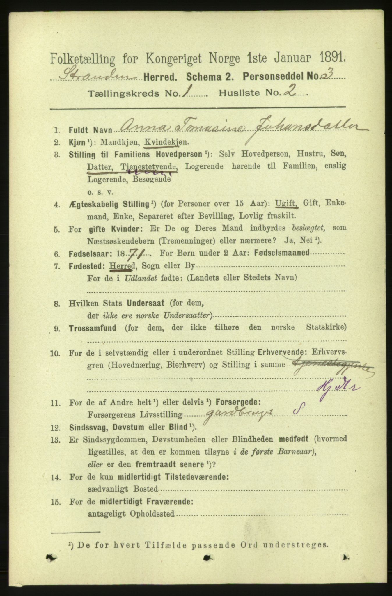 RA, 1891 census for 1525 Stranda, 1891, p. 60