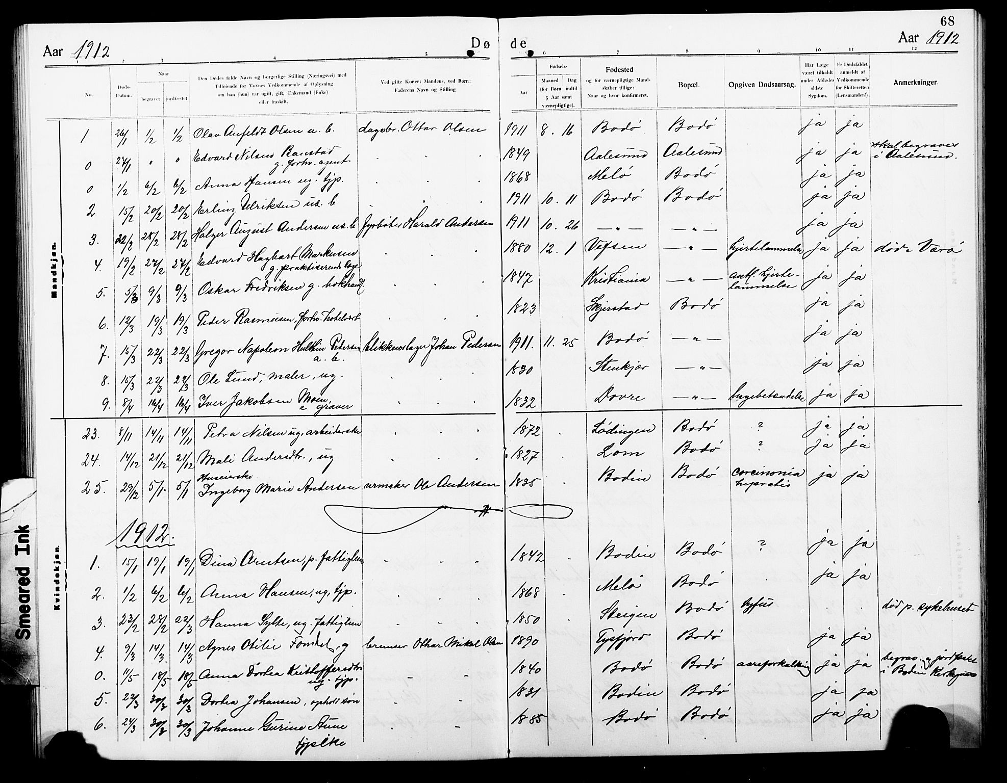 Ministerialprotokoller, klokkerbøker og fødselsregistre - Nordland, AV/SAT-A-1459/801/L0035: Parish register (copy) no. 801C10, 1910-1923, p. 68