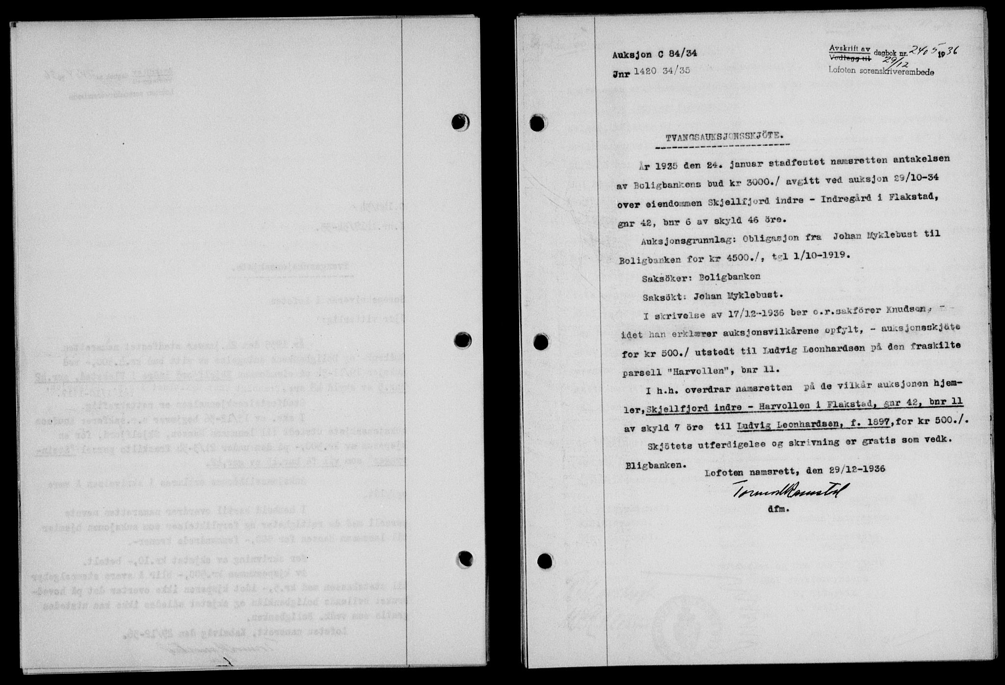 Lofoten sorenskriveri, SAT/A-0017/1/2/2C/L0001a: Mortgage book no. 1a, 1936-1937, Diary no: : 2405/1936