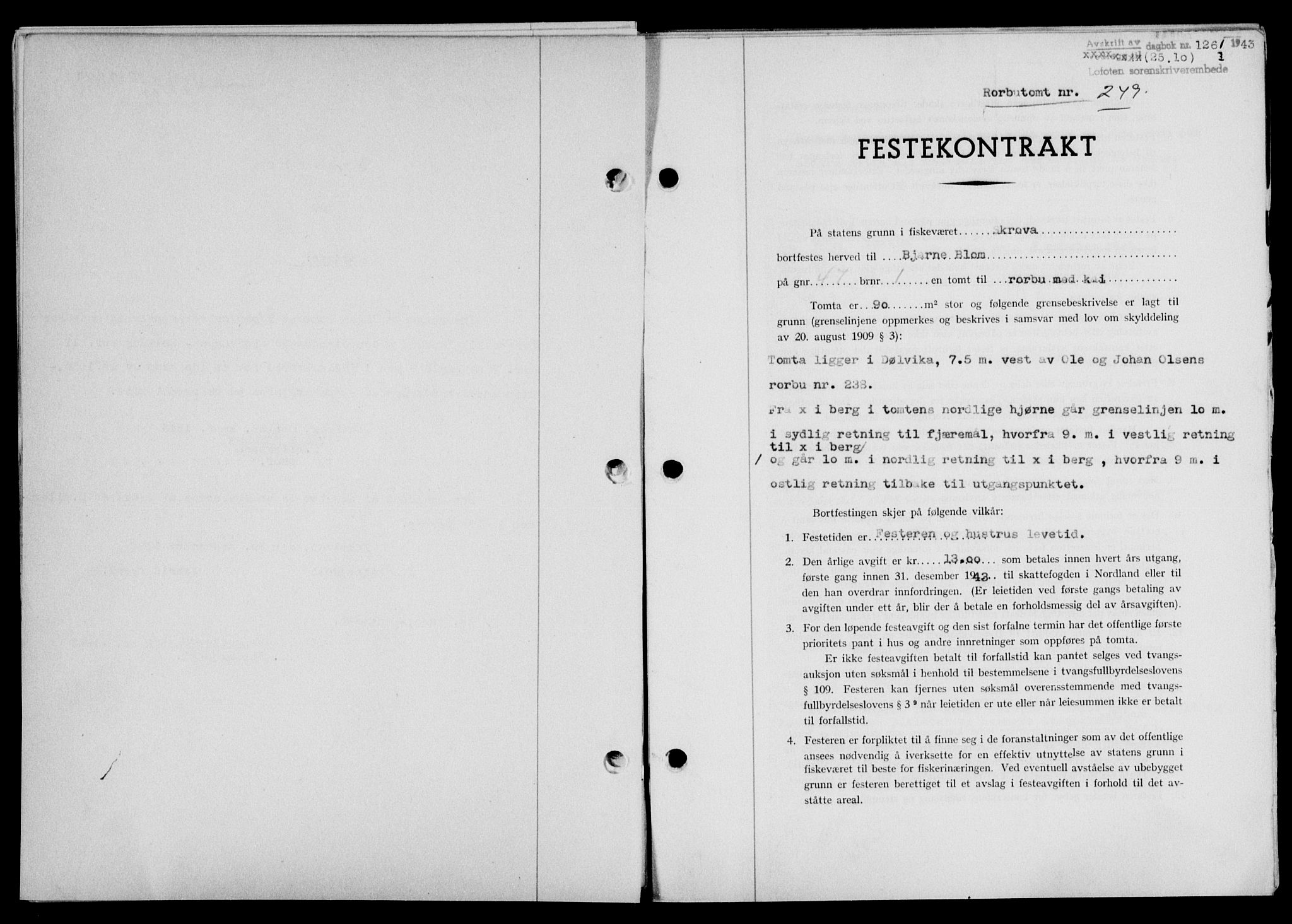 Lofoten sorenskriveri, SAT/A-0017/1/2/2C/L0011a: Mortgage book no. 11a, 1943-1943, Diary no: : 1261/1943
