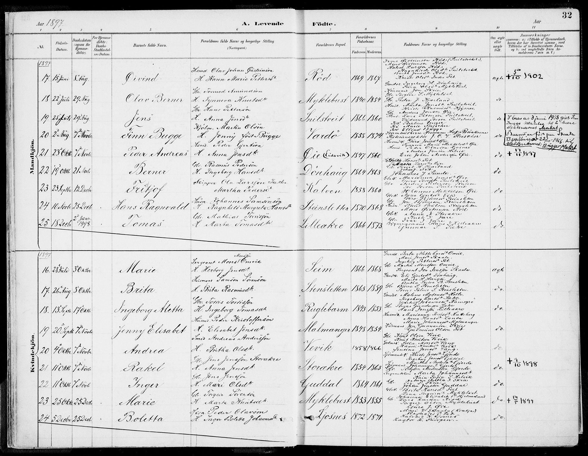 Kvinnherad sokneprestembete, SAB/A-76401/H/Haa: Parish register (official) no. B  1, 1887-1921, p. 32