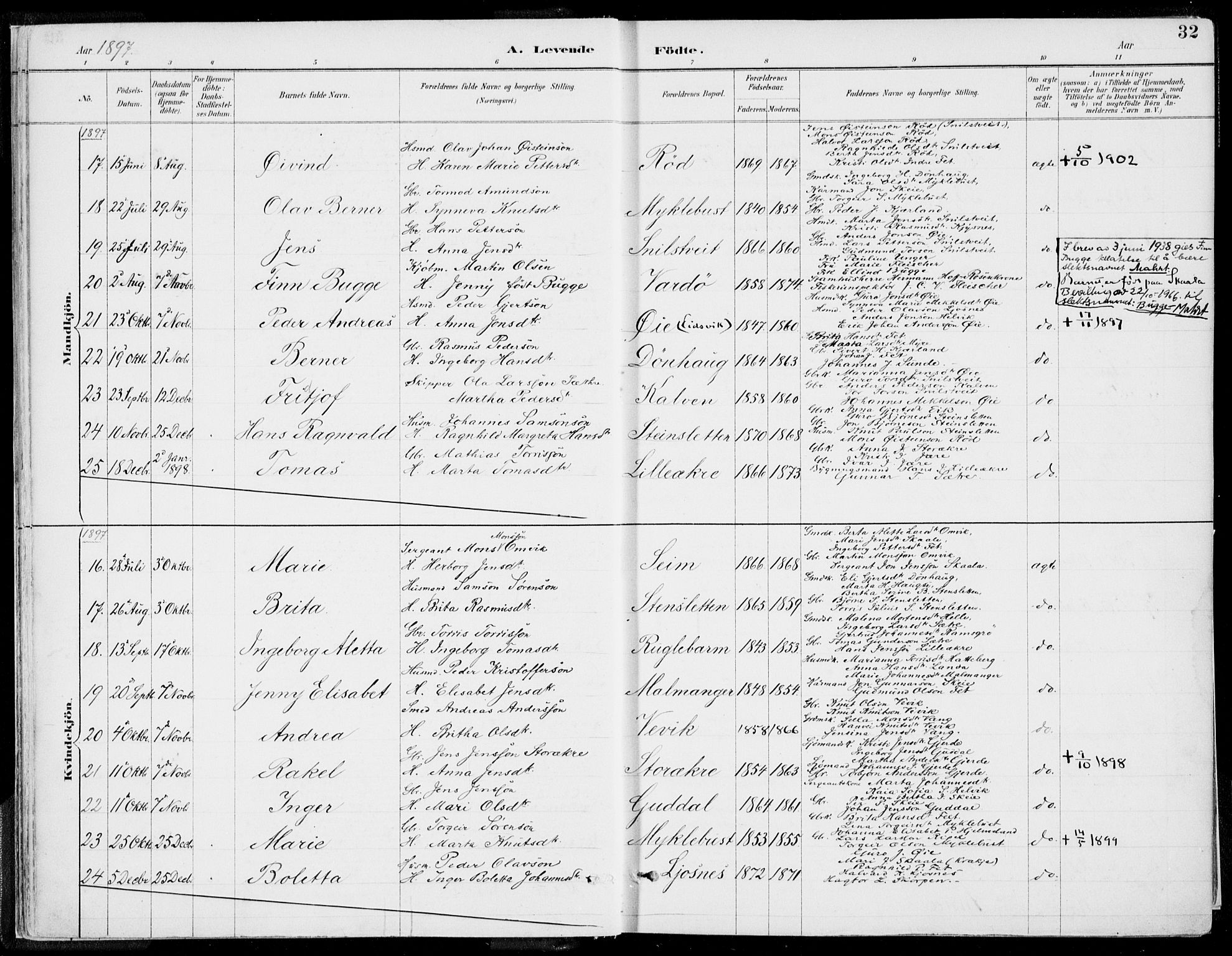 Kvinnherad sokneprestembete, AV/SAB-A-76401/H/Haa: Parish register (official) no. B  1, 1887-1921, p. 32