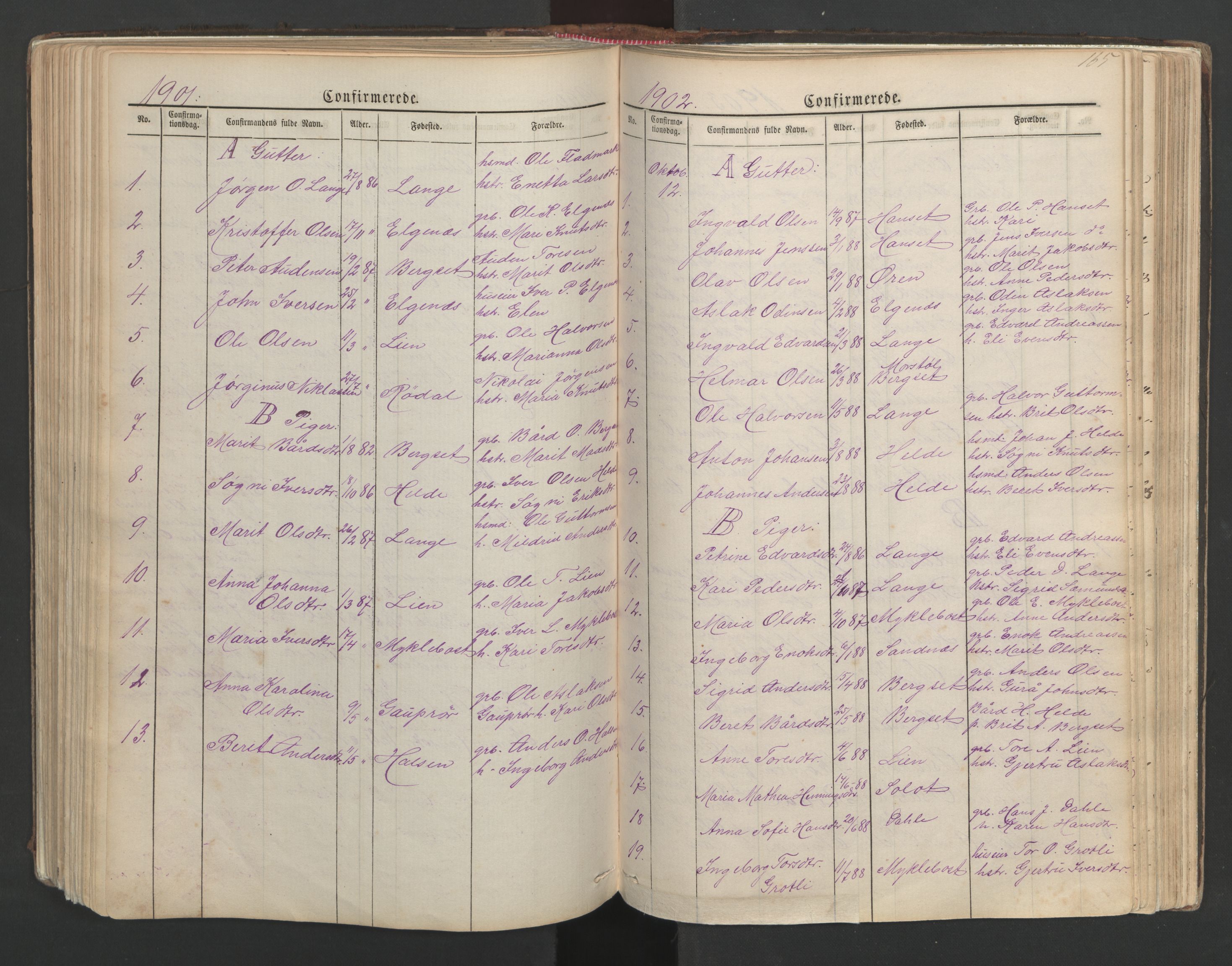 Ministerialprotokoller, klokkerbøker og fødselsregistre - Møre og Romsdal, SAT/A-1454/554/L0645: Parish register (copy) no. 554C02, 1867-1946, p. 165