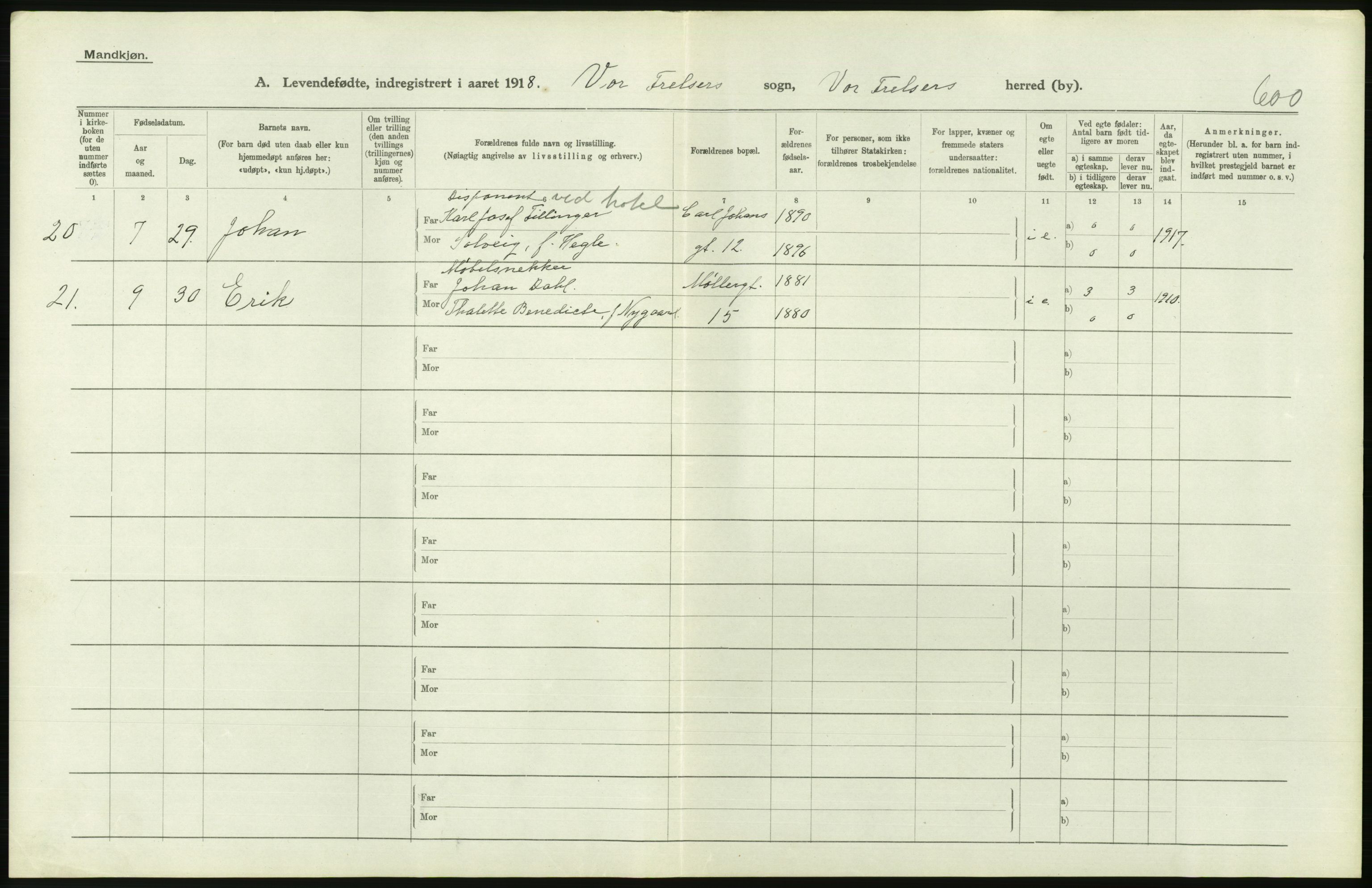 Statistisk sentralbyrå, Sosiodemografiske emner, Befolkning, AV/RA-S-2228/D/Df/Dfb/Dfbh/L0008: Kristiania: Levendefødte menn og kvinner., 1918, p. 562