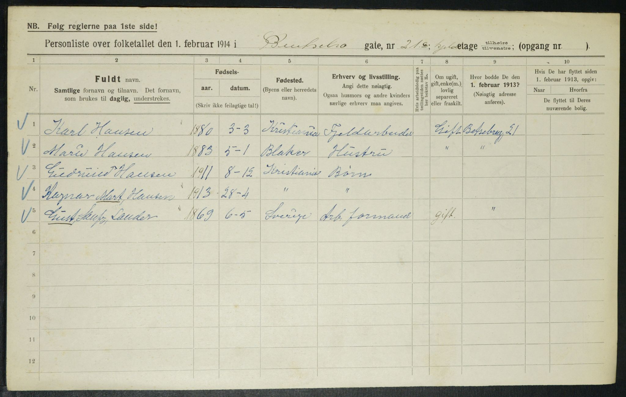 OBA, Municipal Census 1914 for Kristiania, 1914, p. 3499