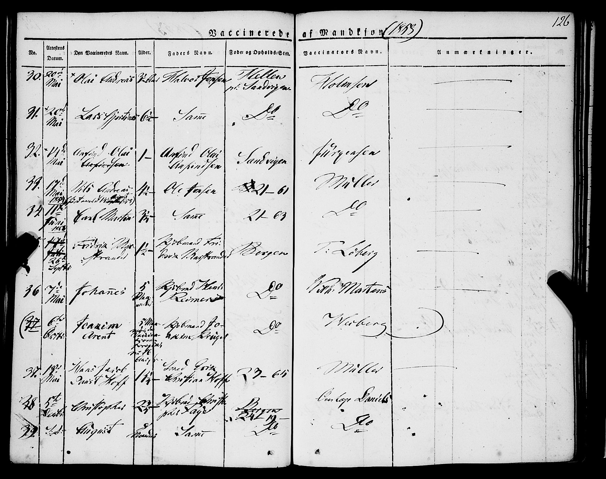 Korskirken sokneprestembete, AV/SAB-A-76101/H/Haa/L0050: Parish register (official) no. F 1, 1821-1869, p. 126