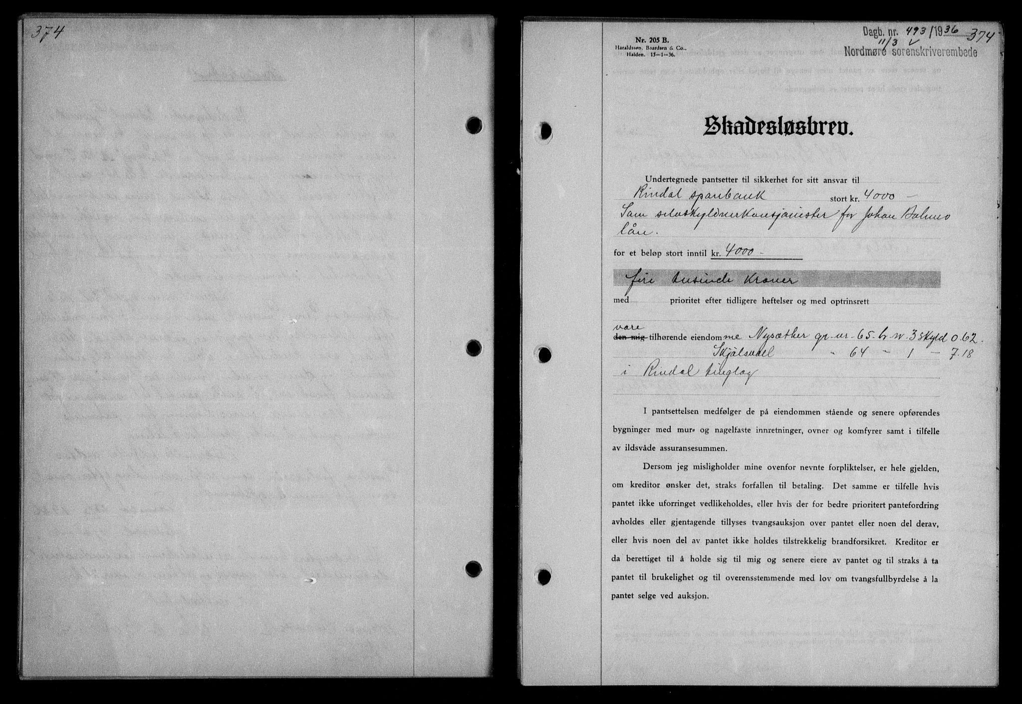 Nordmøre sorenskriveri, AV/SAT-A-4132/1/2/2Ca/L0087: Mortgage book no. 77, 1935-1936, Deed date: 11.03.1936