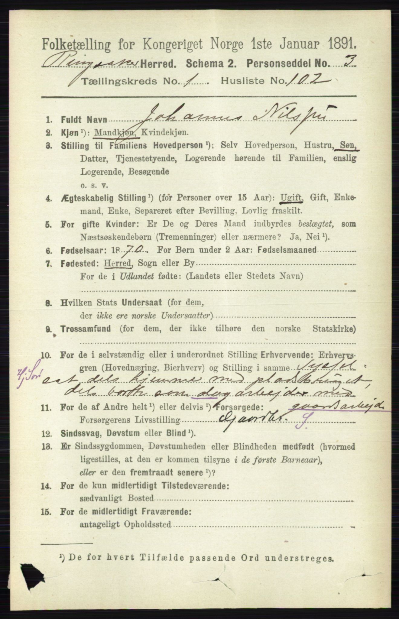 RA, 1891 census for 0412 Ringsaker, 1891, p. 737