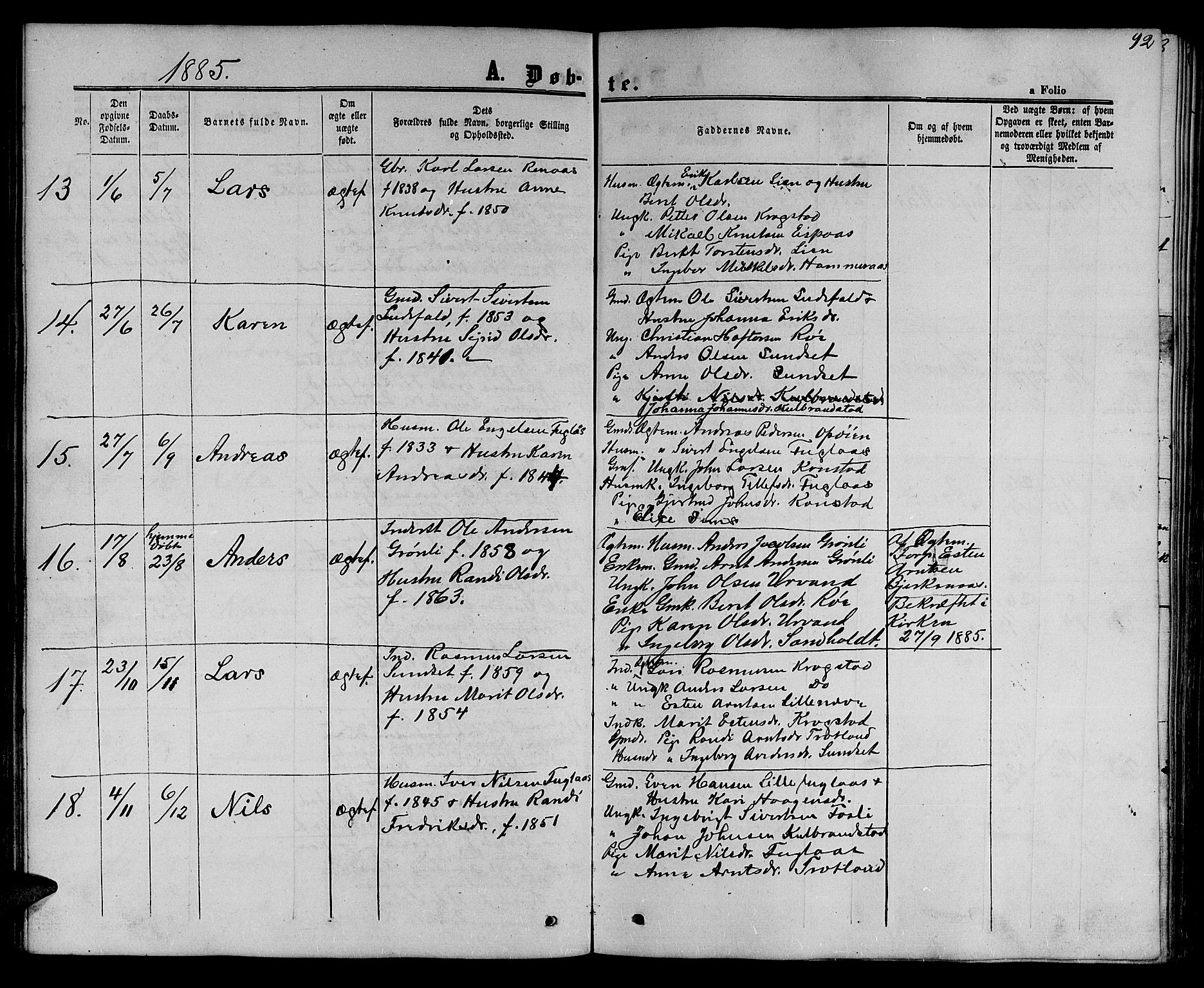 Ministerialprotokoller, klokkerbøker og fødselsregistre - Sør-Trøndelag, AV/SAT-A-1456/694/L1131: Parish register (copy) no. 694C03, 1858-1886, p. 92