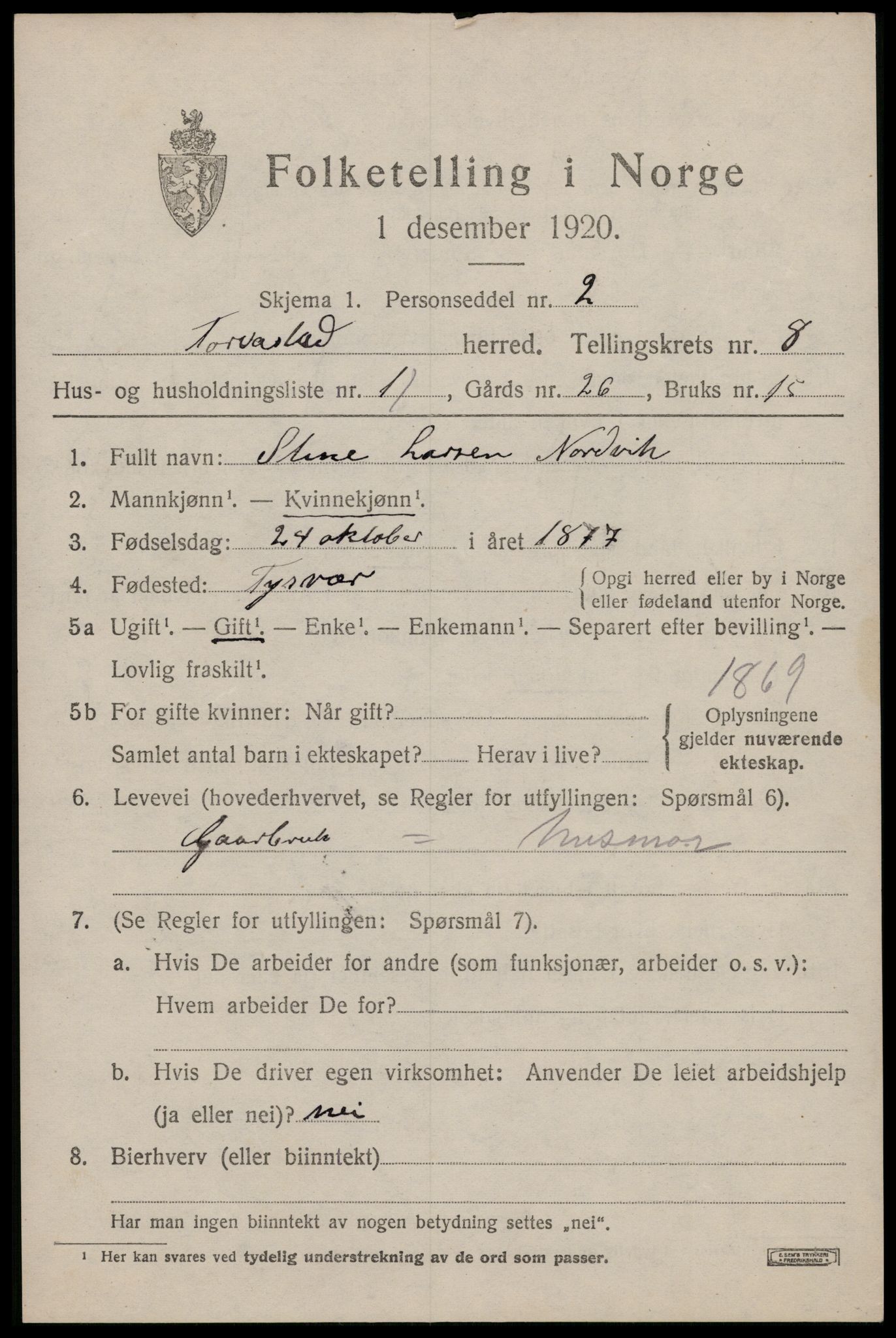 SAST, 1920 census for Torvastad, 1920, p. 5738