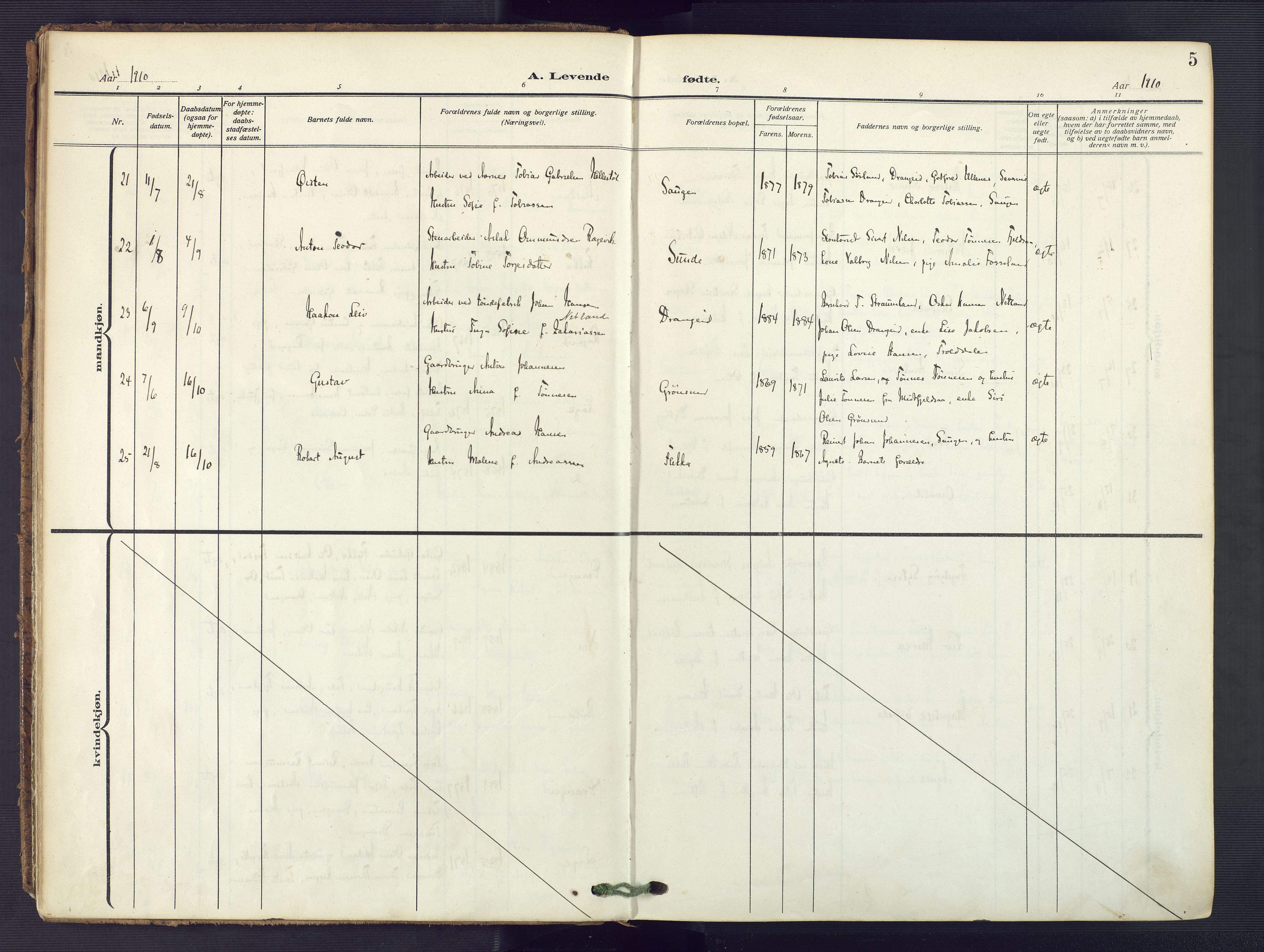 Flekkefjord sokneprestkontor, AV/SAK-1111-0012/F/Fa/Fac/L0010: Parish register (official) no. A 10, 1910-1927, p. 5