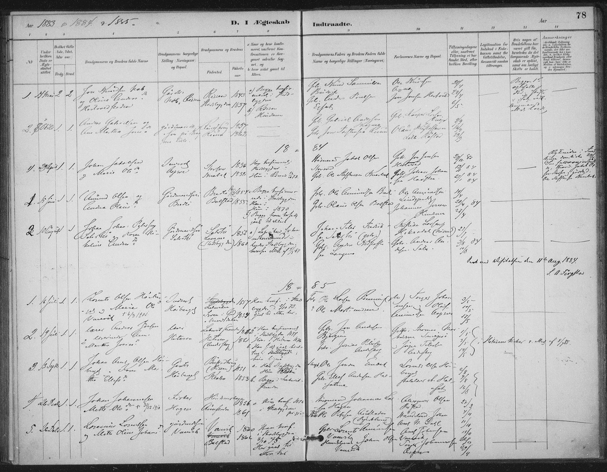 Ministerialprotokoller, klokkerbøker og fødselsregistre - Nord-Trøndelag, SAT/A-1458/702/L0023: Parish register (official) no. 702A01, 1883-1897, p. 78