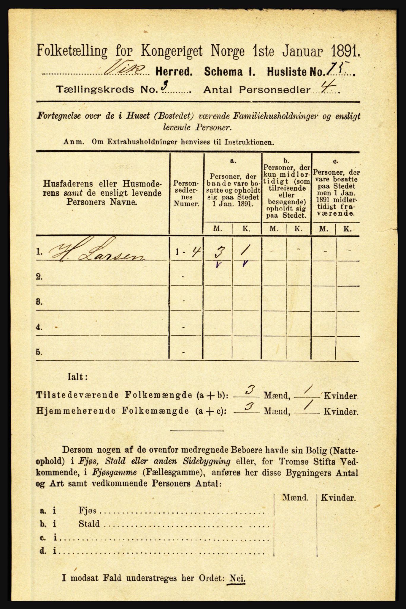 RA, 1891 census for 1417 Vik, 1891, p. 1327