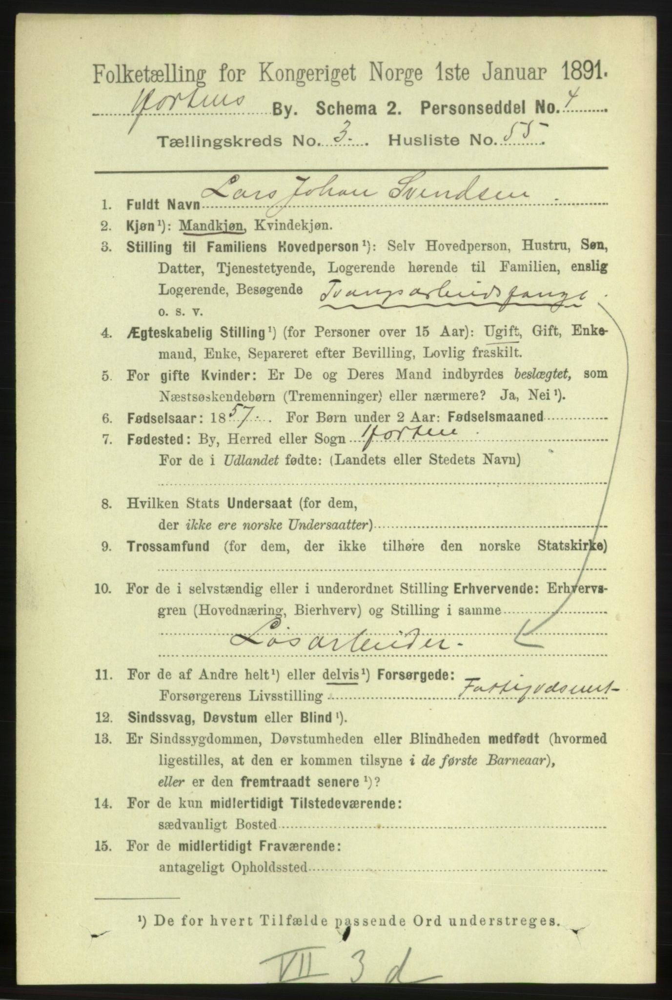 RA, 1891 census for 0703 Horten, 1891, p. 3216