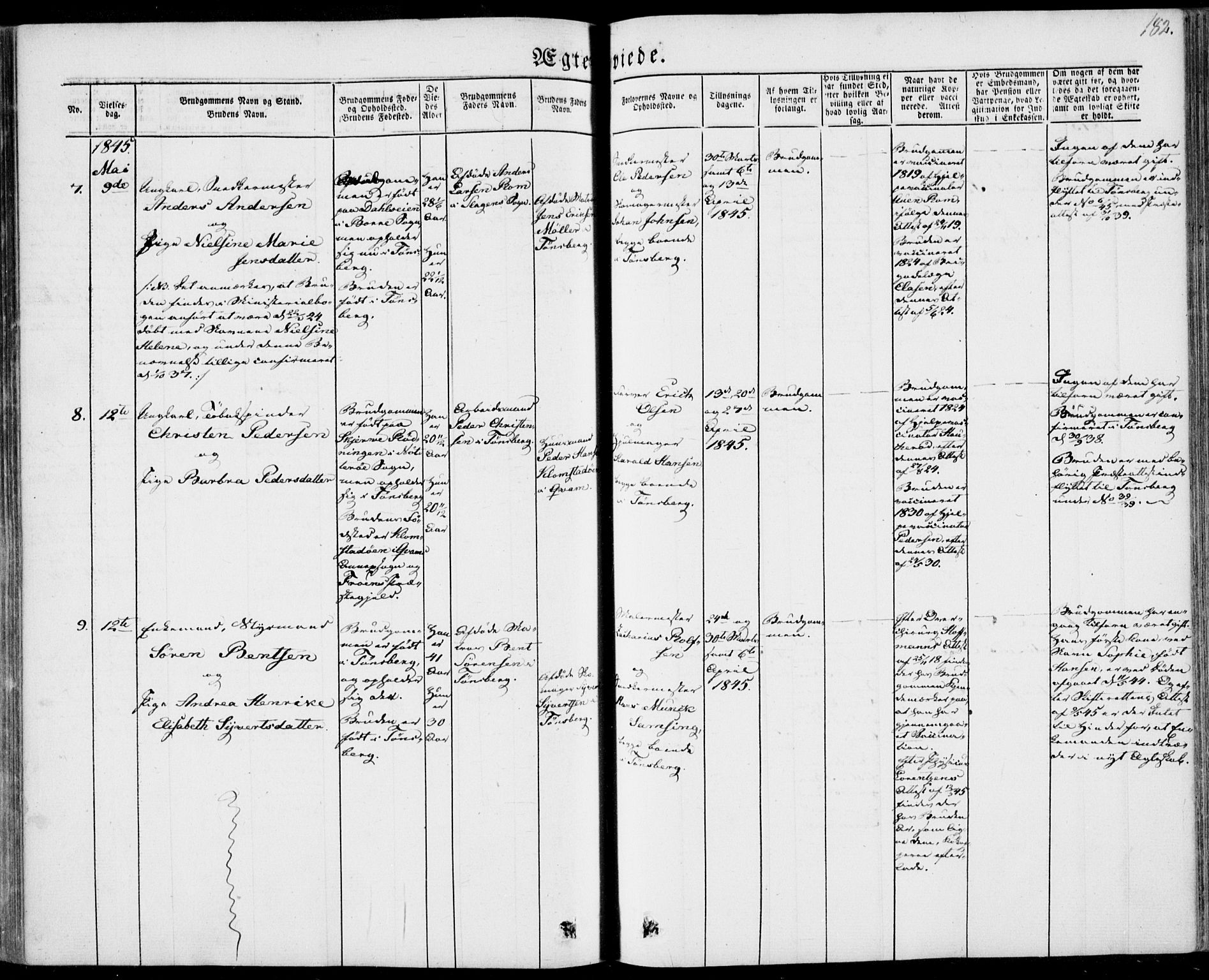 Tønsberg kirkebøker, AV/SAKO-A-330/F/Fa/L0007: Parish register (official) no. I 7, 1845-1854, p. 182