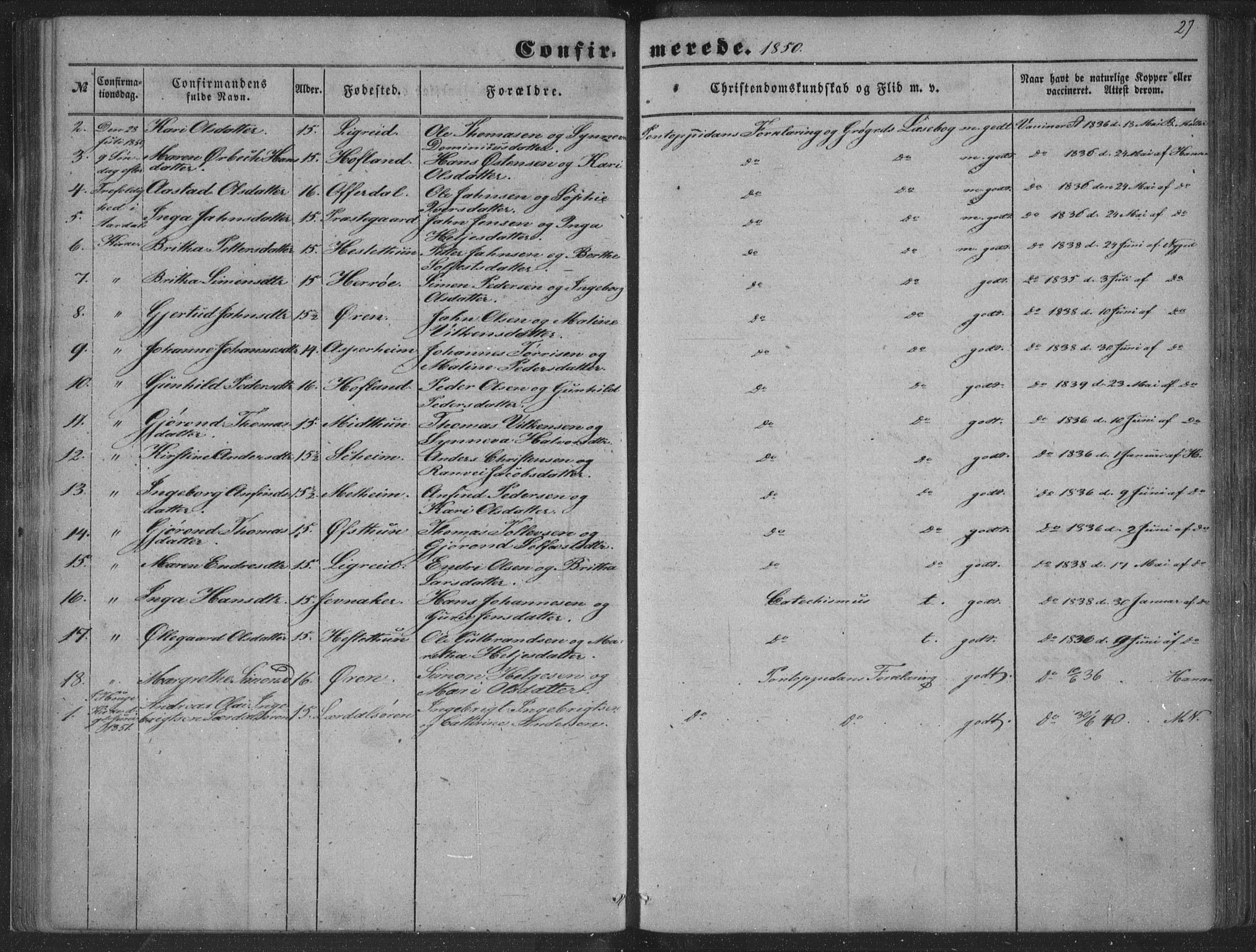 Lærdal sokneprestembete, SAB/A-81201: Parish register (official) no. A 13, 1847-1864, p. 27