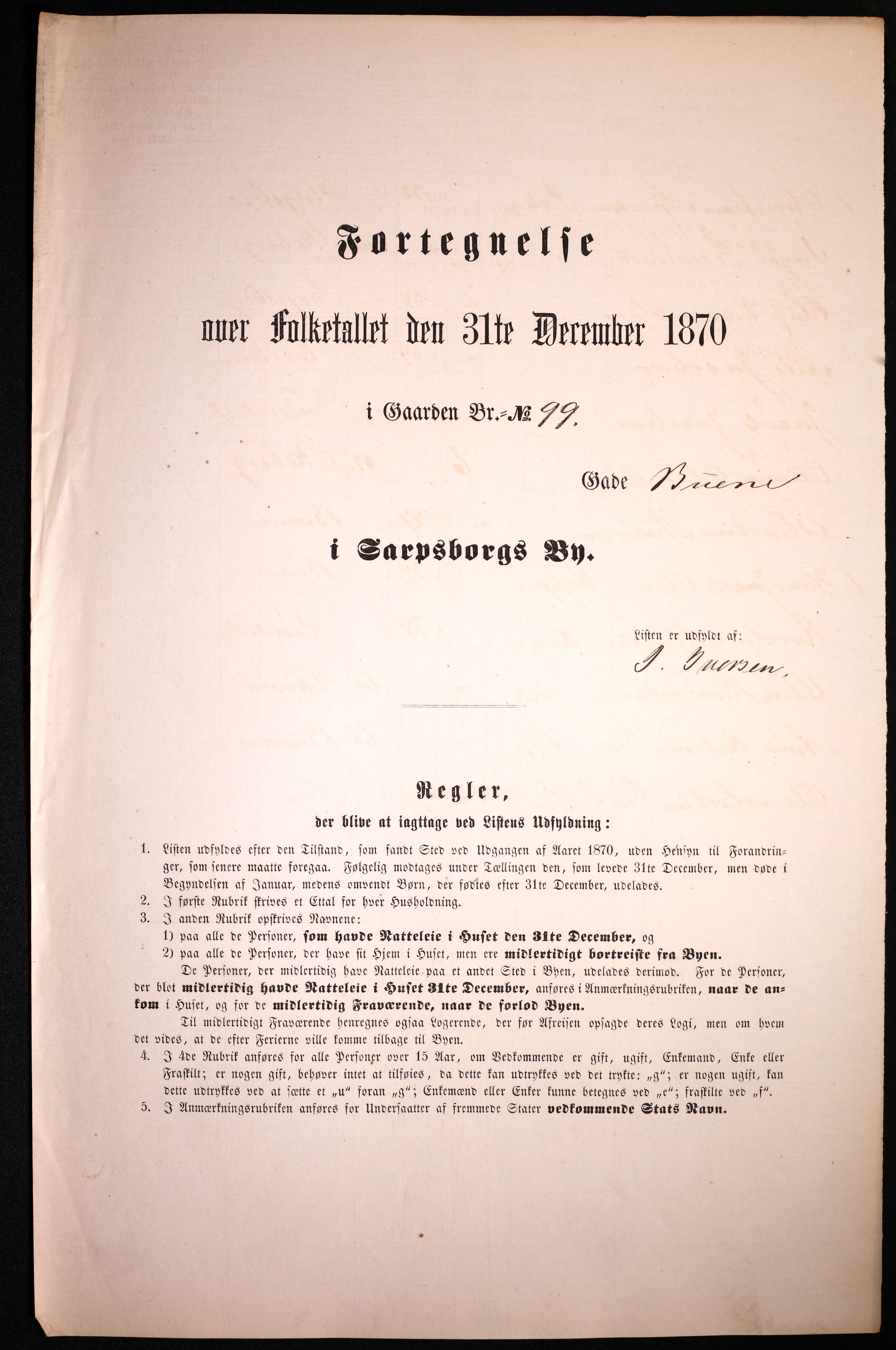 RA, 1870 census for 0102 Sarpsborg, 1870, p. 421