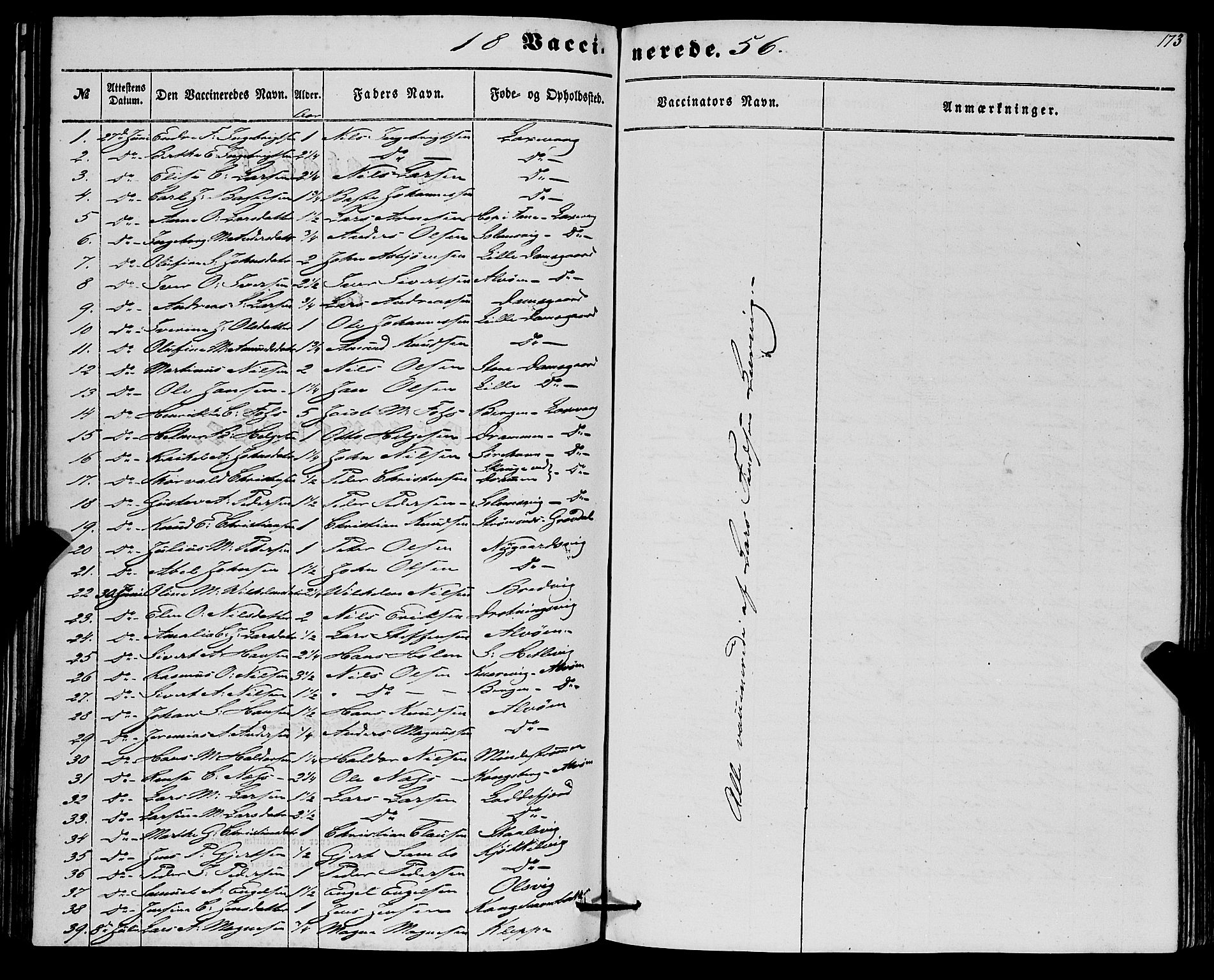 Askøy Sokneprestembete, SAB/A-74101/H/Ha/Haa/Haaa/L0012: Parish register (official) no. A 12, 1855-1877, p. 173