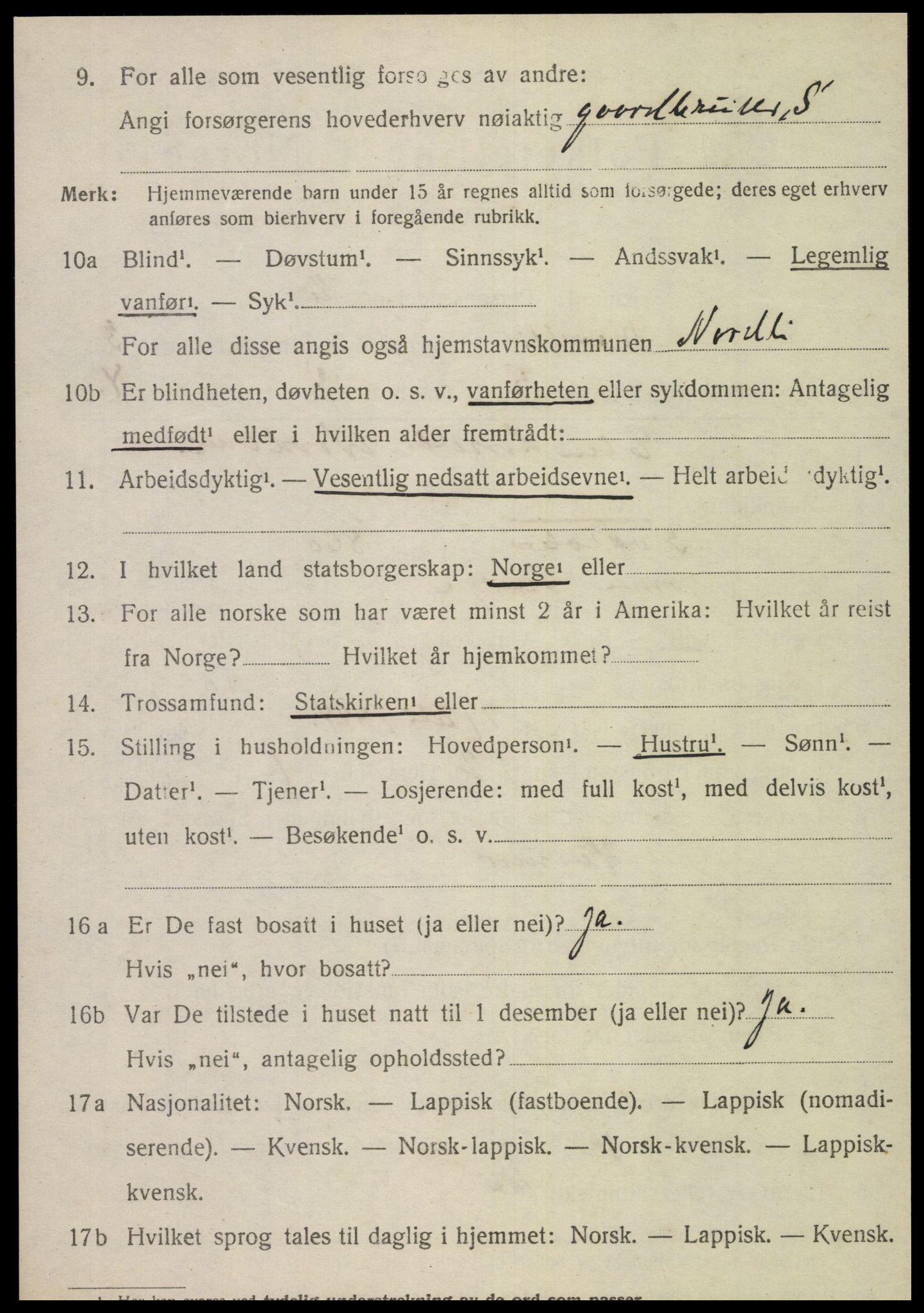 SAT, 1920 census for Nordli, 1920, p. 1452