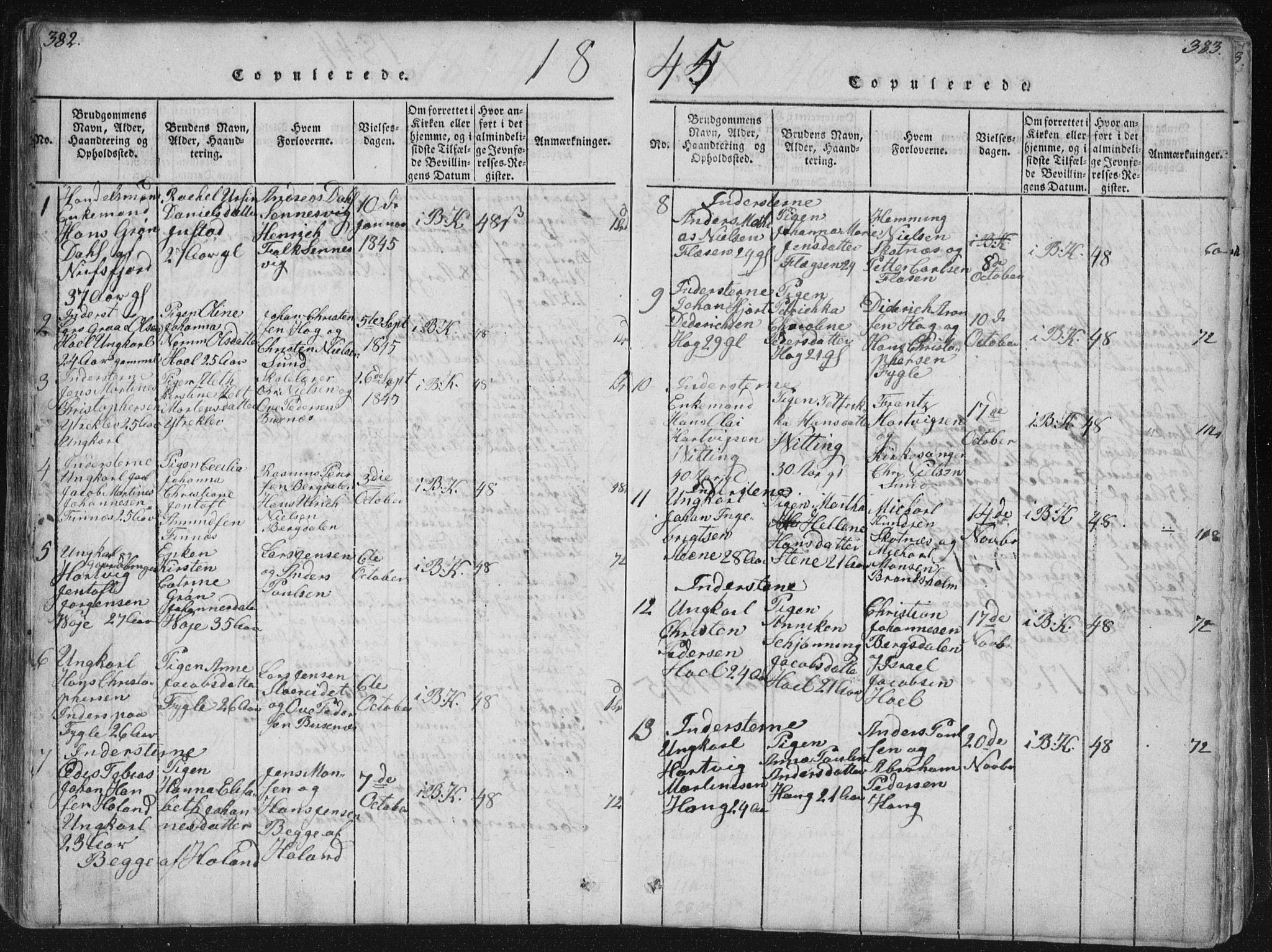 Ministerialprotokoller, klokkerbøker og fødselsregistre - Nordland, SAT/A-1459/881/L1164: Parish register (copy) no. 881C01, 1818-1853, p. 382-383