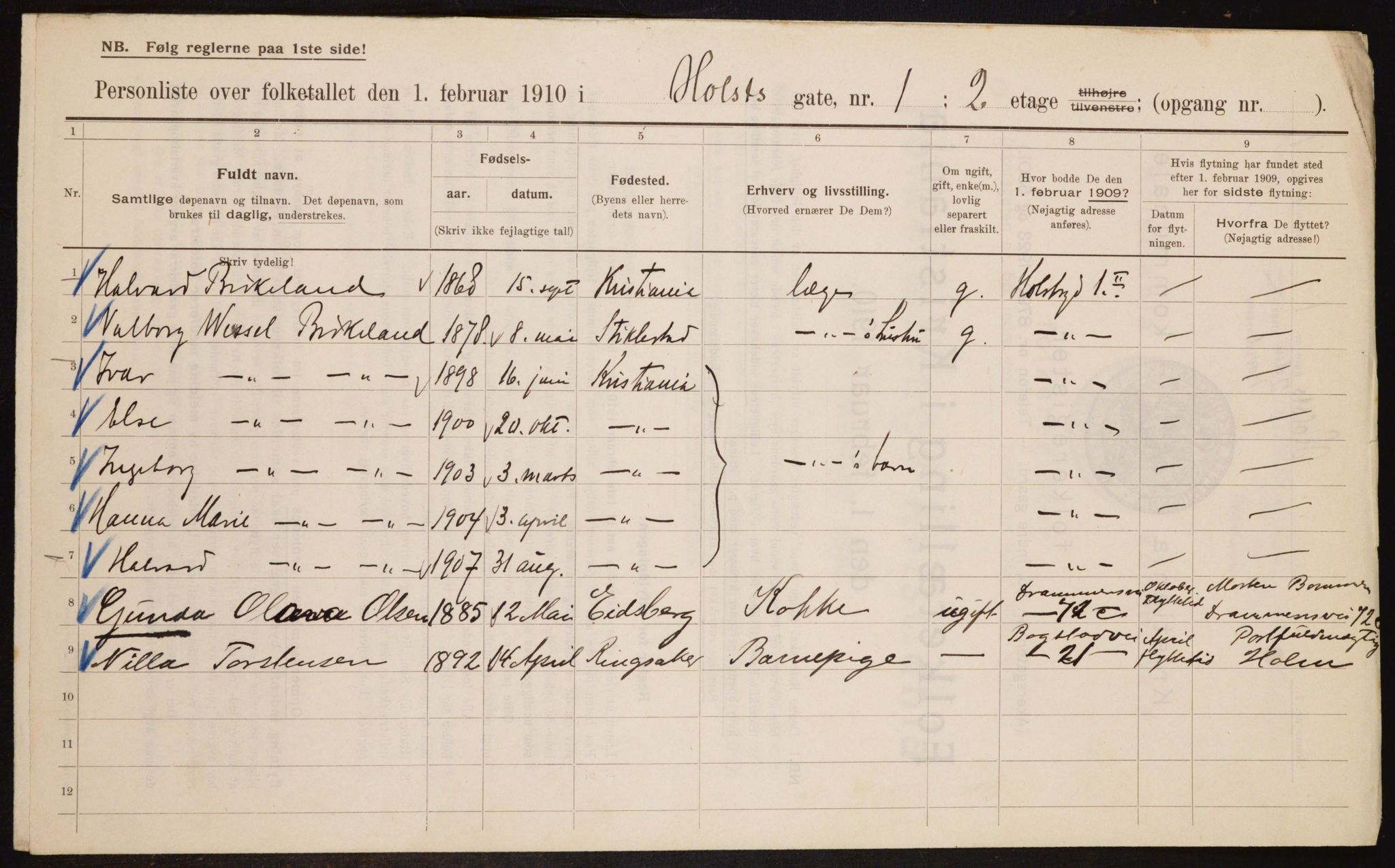 OBA, Municipal Census 1910 for Kristiania, 1910, p. 40108