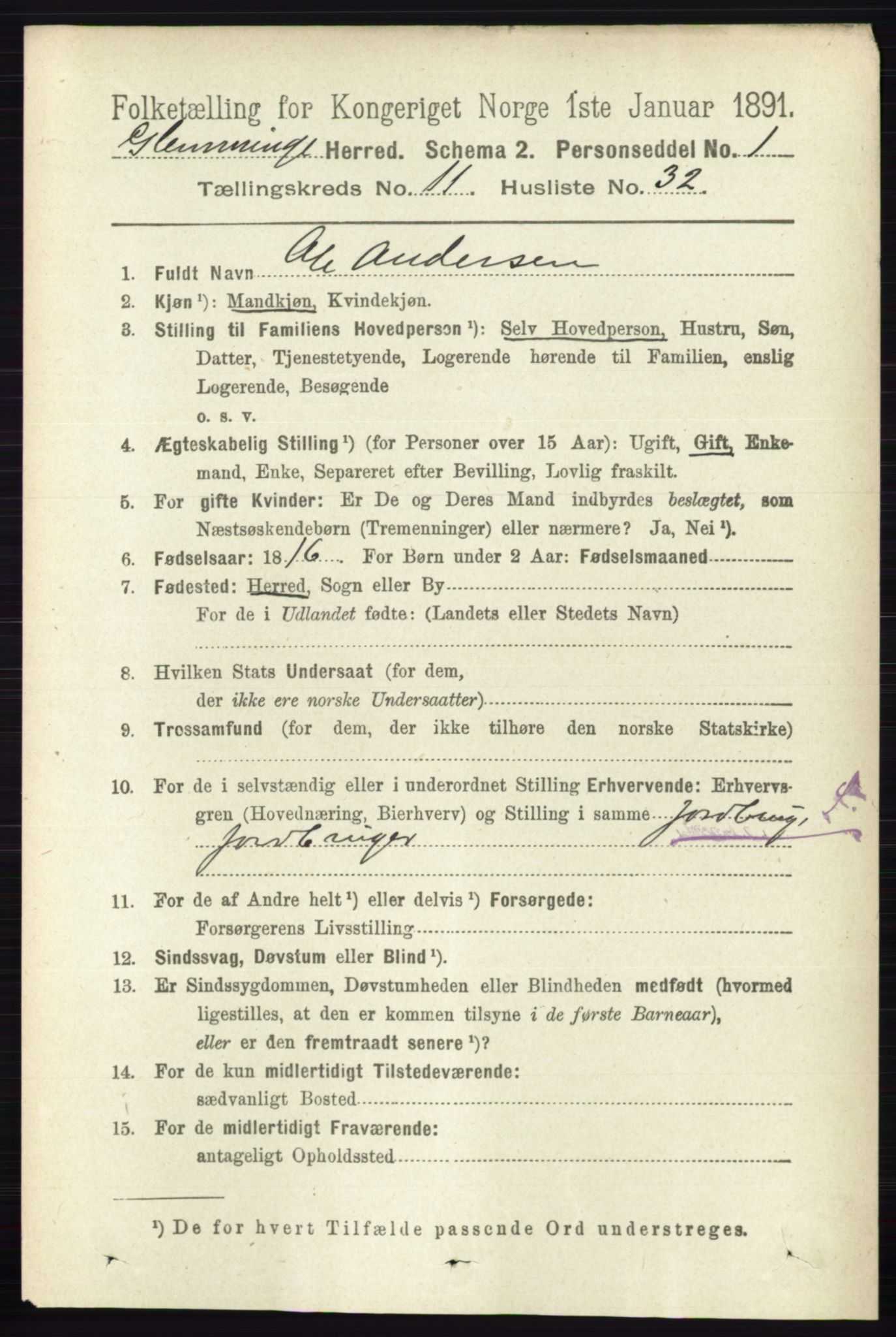 RA, 1891 census for 0132 Glemmen, 1891, p. 10776