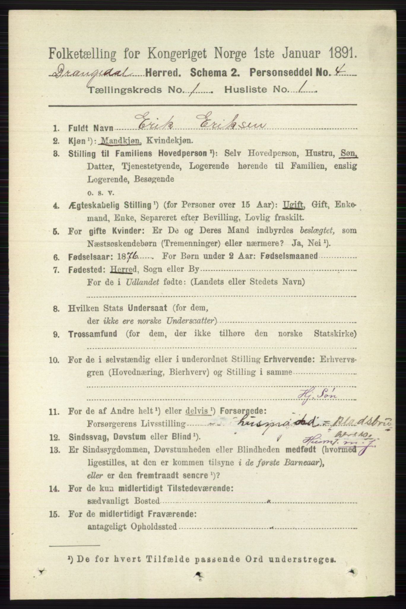 RA, 1891 census for 0817 Drangedal, 1891, p. 93