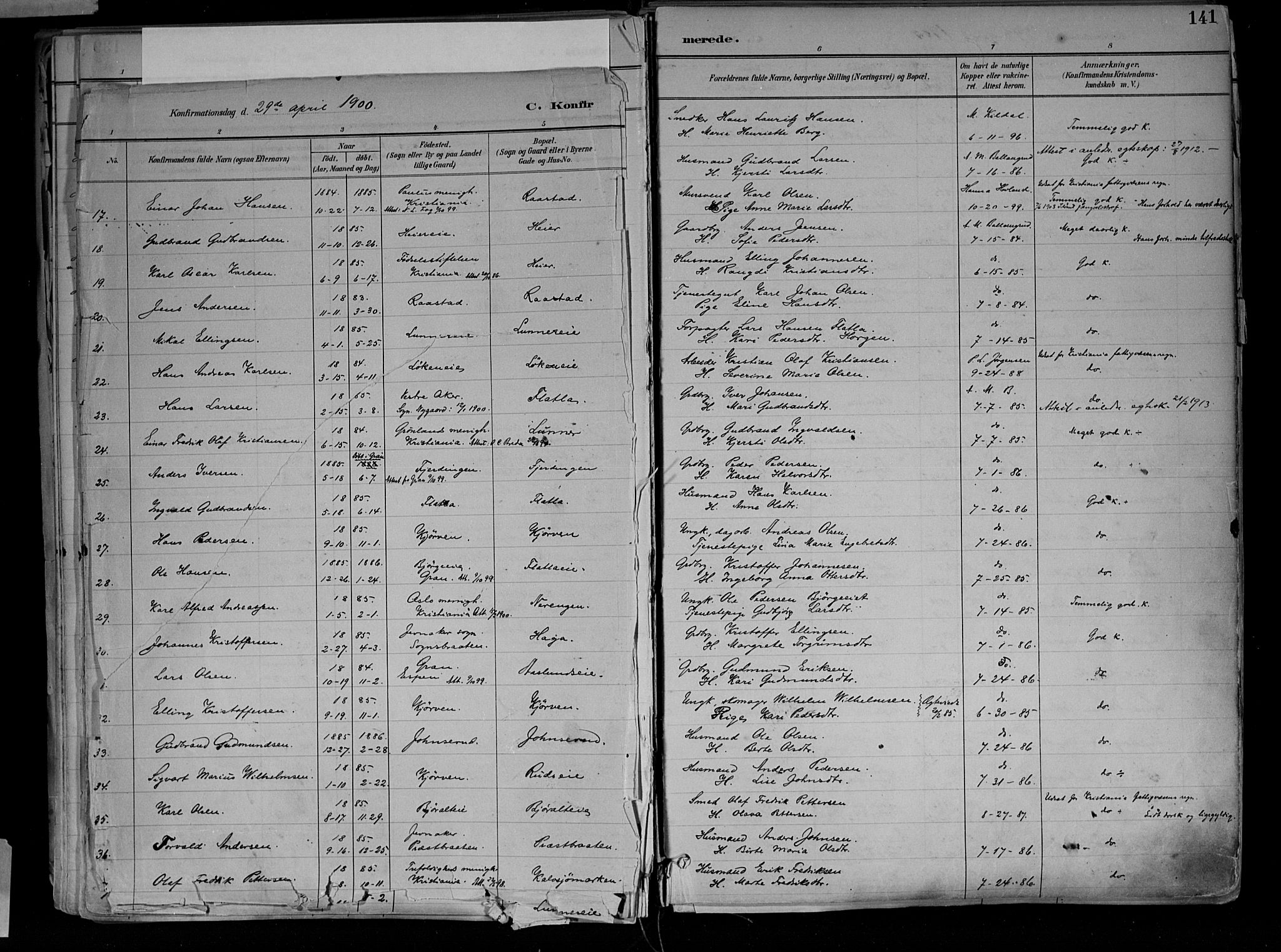 Jevnaker prestekontor, SAH/PREST-116/H/Ha/Haa/L0010: Parish register (official) no. 10, 1891-1906, p. 141