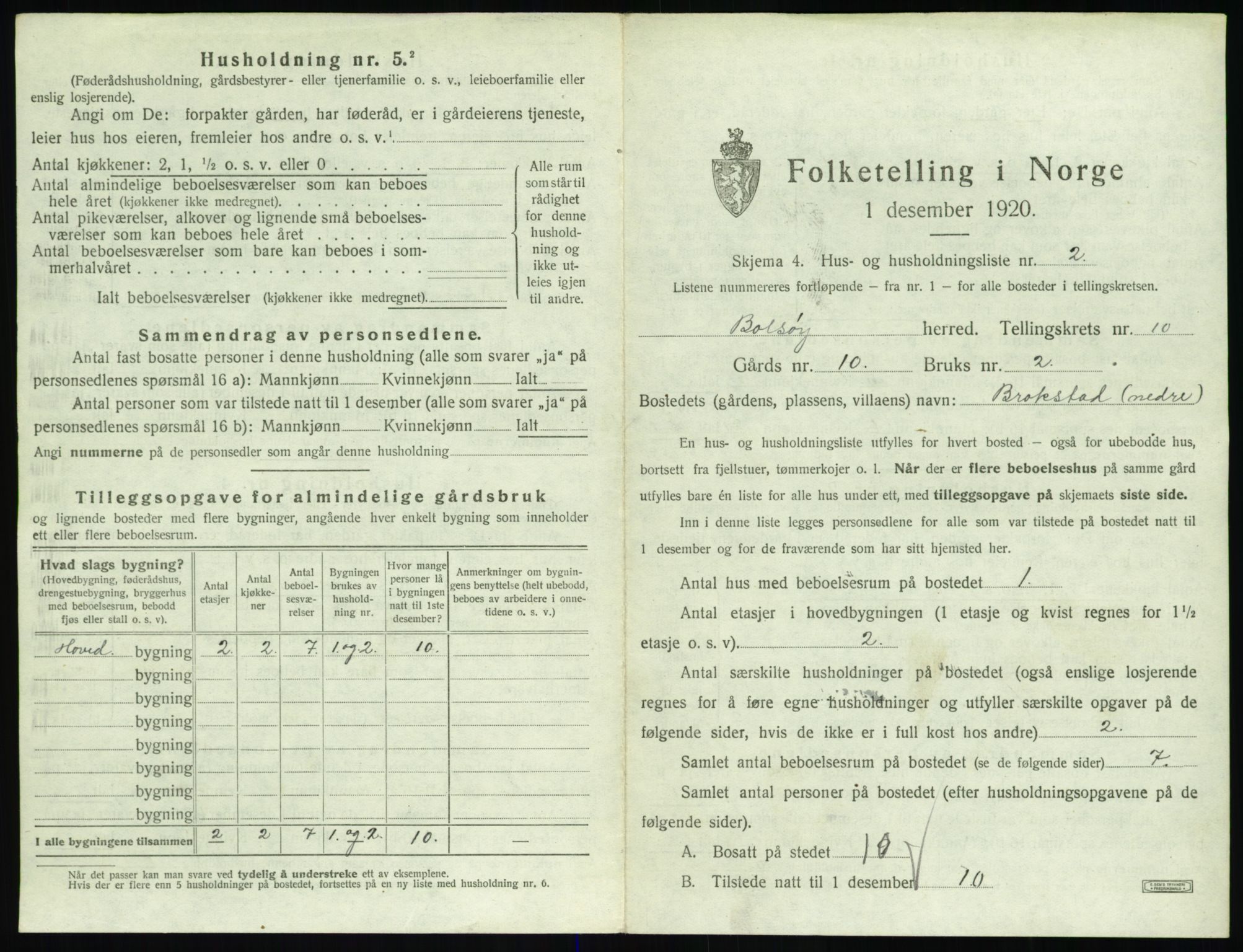 SAT, 1920 census for Bolsøy, 1920, p. 1473