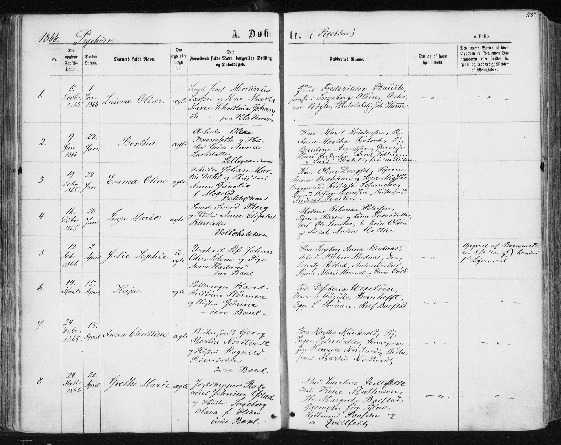 Ministerialprotokoller, klokkerbøker og fødselsregistre - Sør-Trøndelag, SAT/A-1456/604/L0186: Parish register (official) no. 604A07, 1866-1877, p. 115