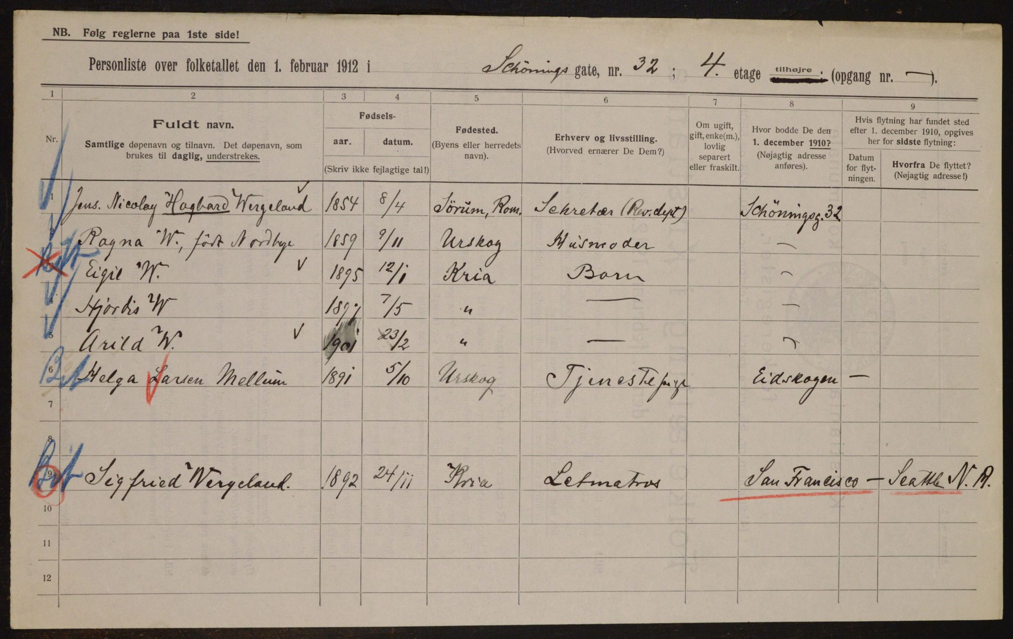 OBA, Municipal Census 1912 for Kristiania, 1912, p. 93961