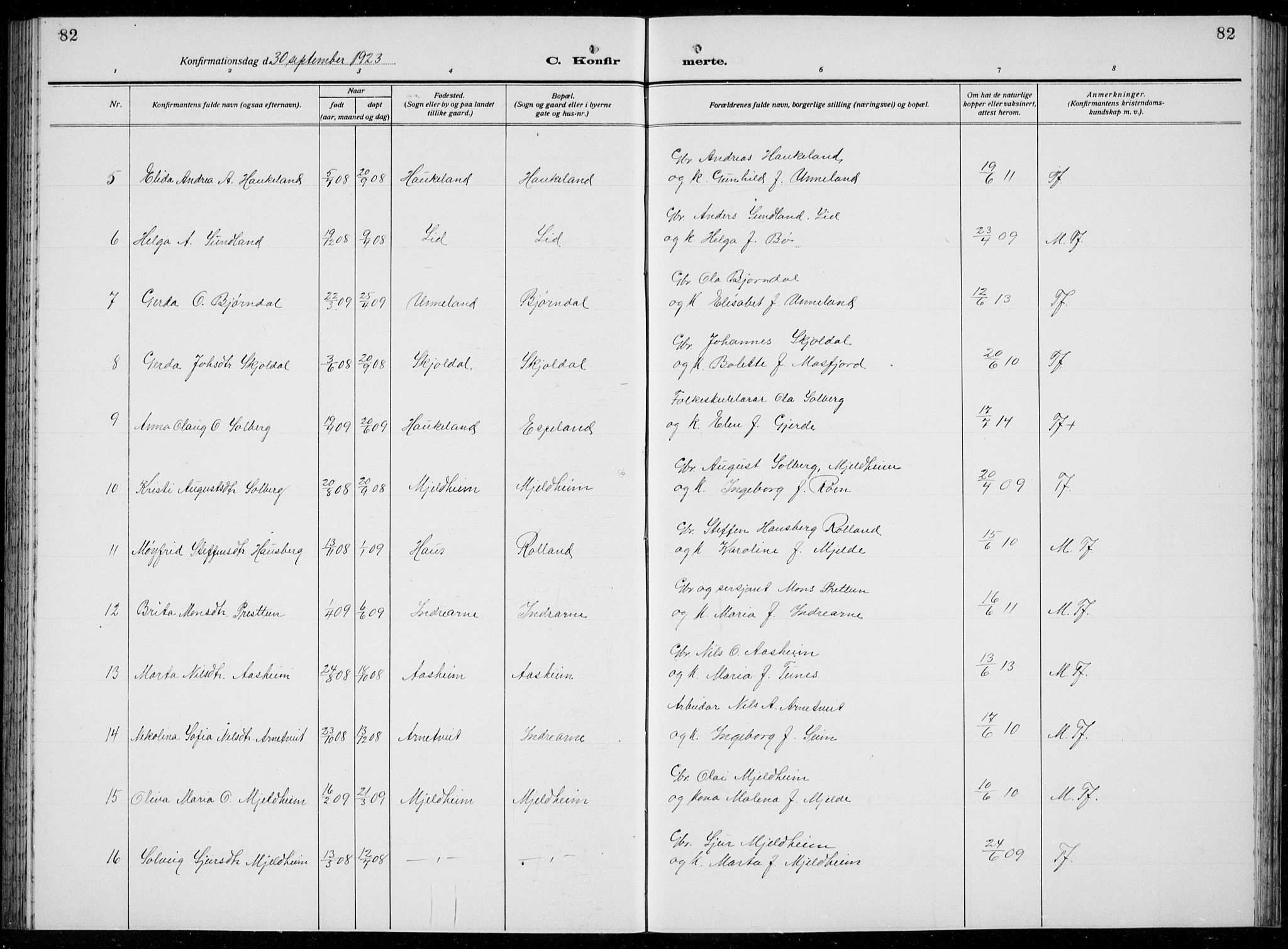 Arna Sokneprestembete, AV/SAB-A-74001/H/Ha/Hab: Parish register (copy) no. A  6, 1922-1936, p. 82