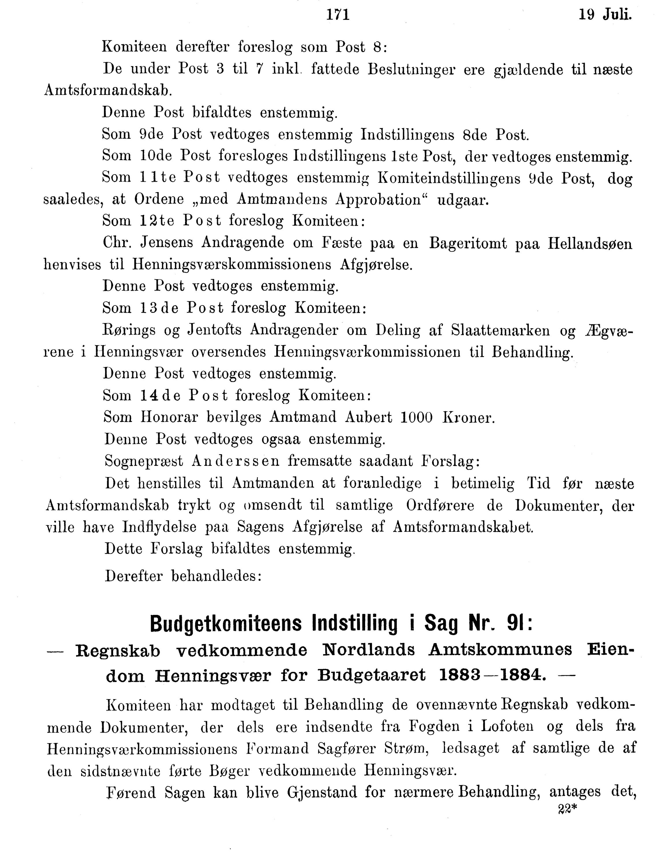 Nordland Fylkeskommune. Fylkestinget, AIN/NFK-17/176/A/Ac/L0014: Fylkestingsforhandlinger 1881-1885, 1881-1885