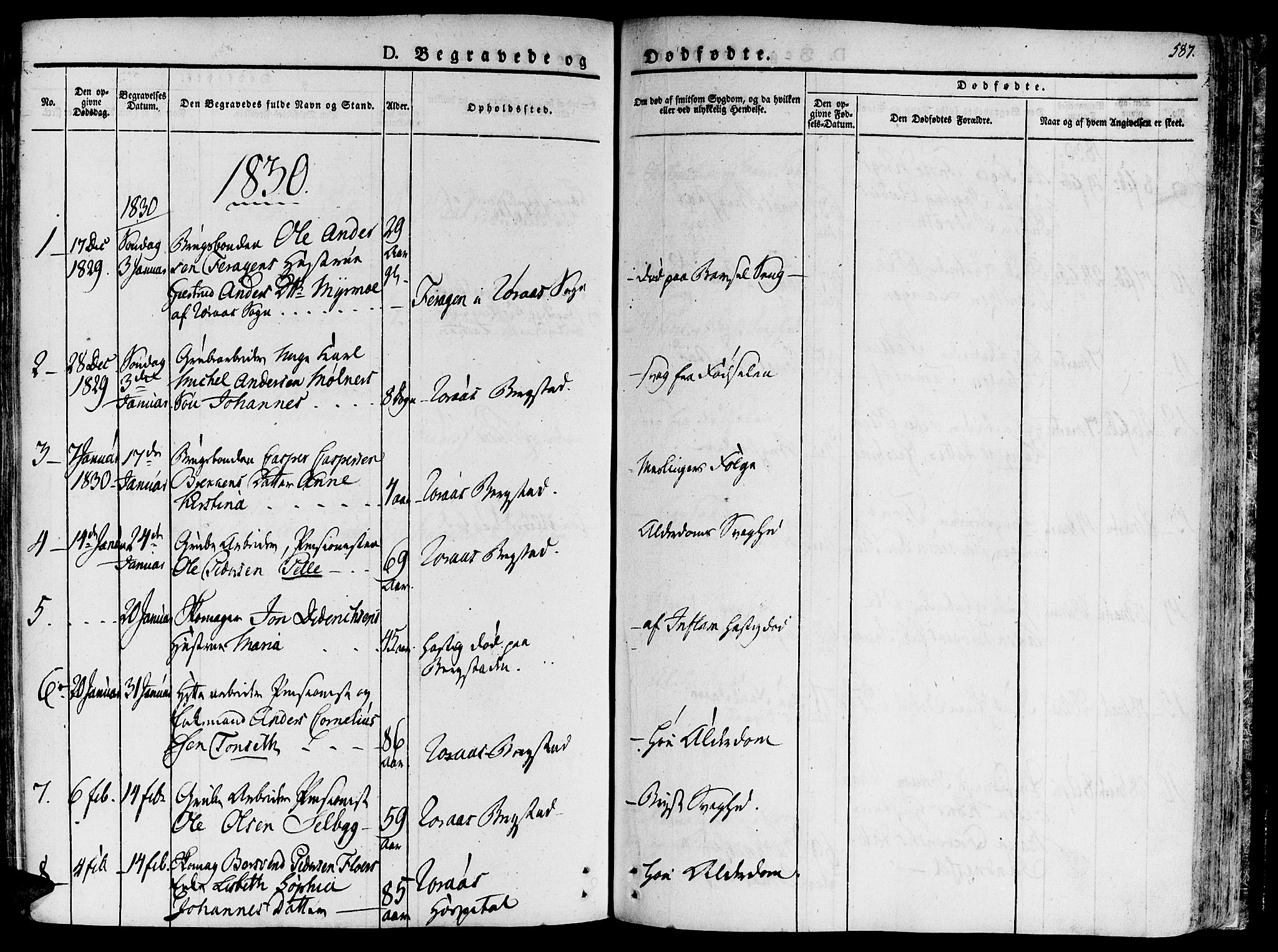 Ministerialprotokoller, klokkerbøker og fødselsregistre - Sør-Trøndelag, SAT/A-1456/681/L0930: Parish register (official) no. 681A08, 1829-1844, p. 587
