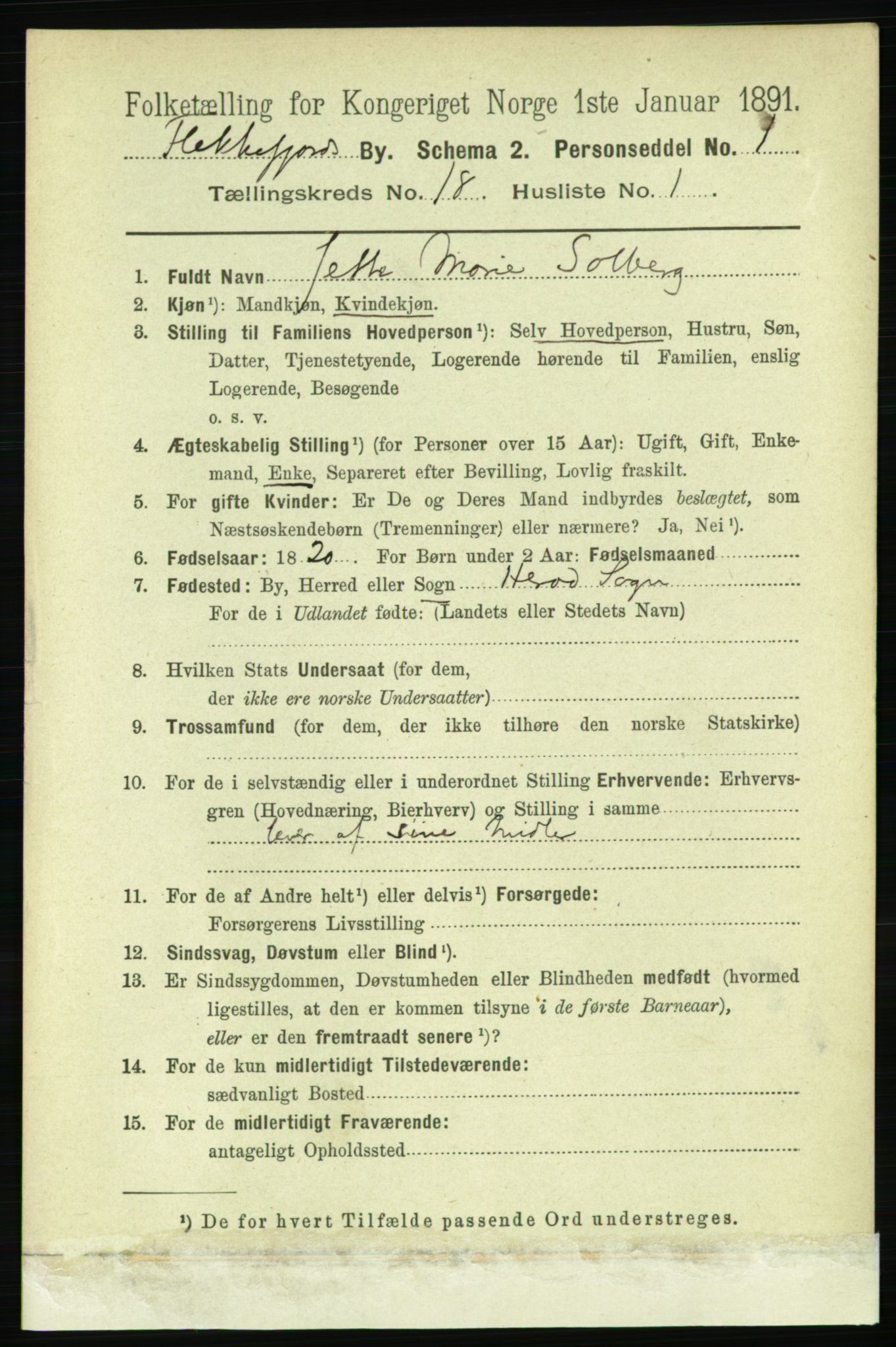 RA, 1891 census for 1004 Flekkefjord, 1891, p. 2246