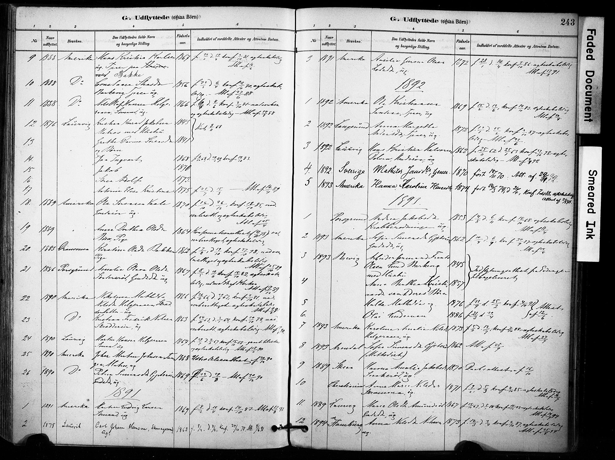 Brunlanes kirkebøker, AV/SAKO-A-342/F/Fb/L0001: Parish register (official) no. II 1, 1878-1899, p. 243