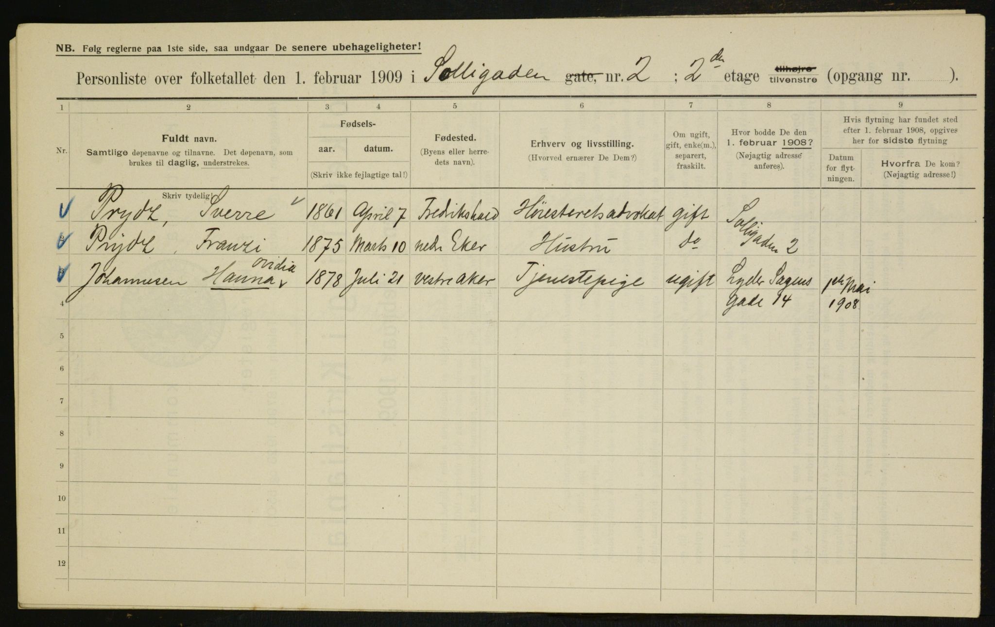 OBA, Municipal Census 1909 for Kristiania, 1909, p. 90374