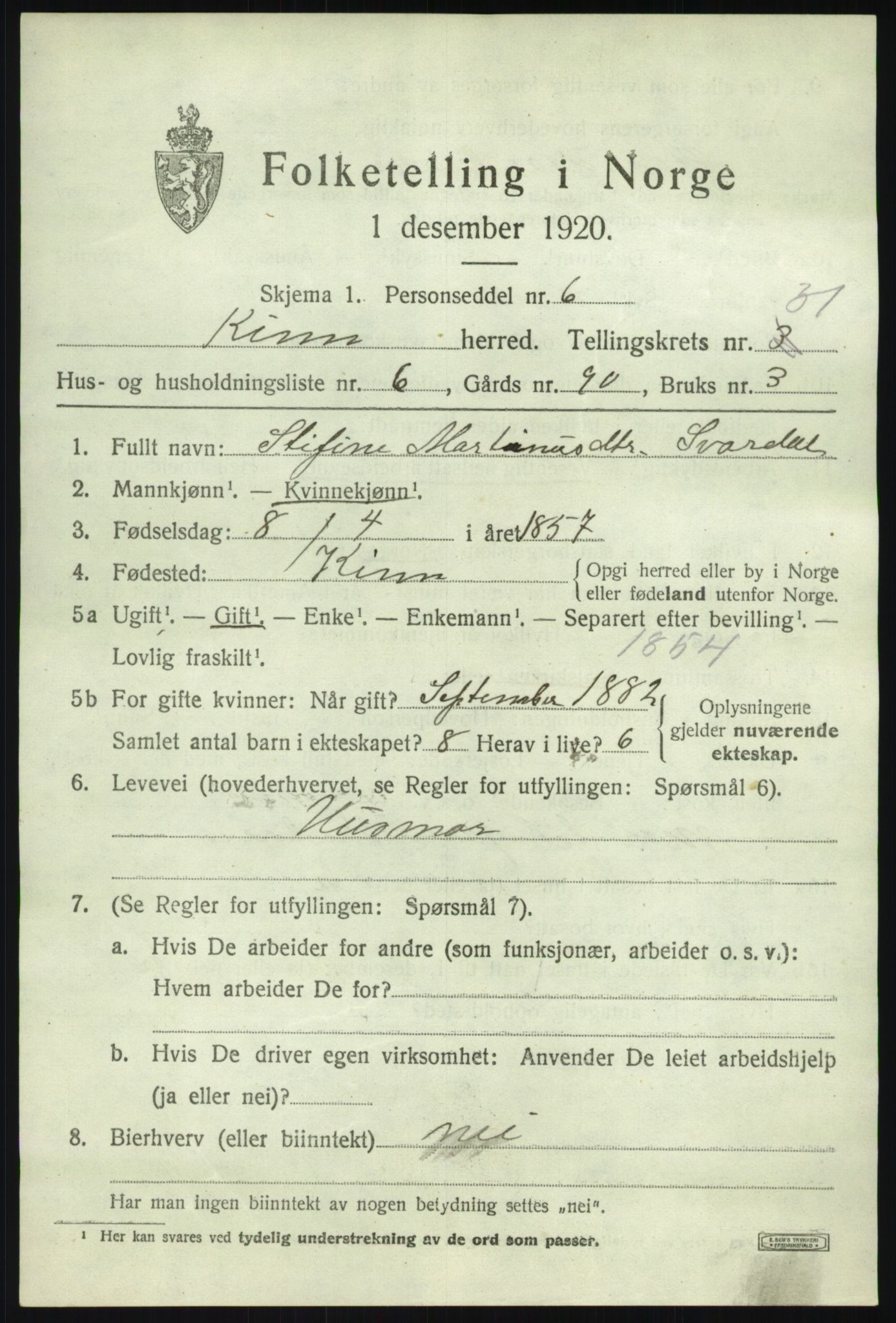 SAB, 1920 census for Kinn, 1920, p. 10717